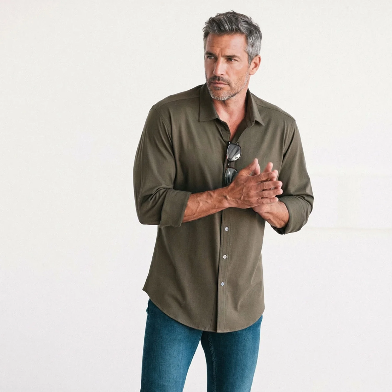 T-Shirt Shirt - Olive Green Cotton Jersey - Image 4