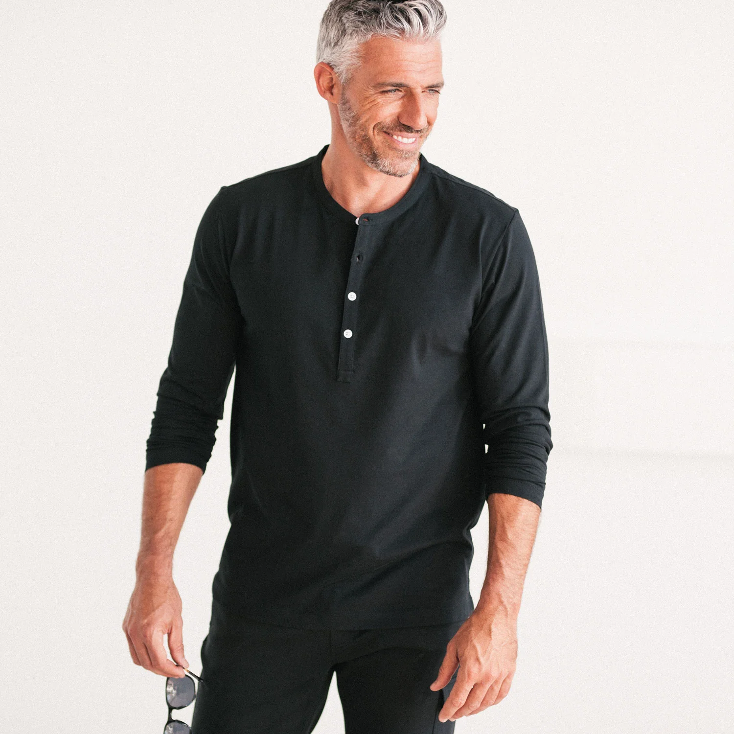 Essential WB Henley Shirt – Black Cotton Jersey