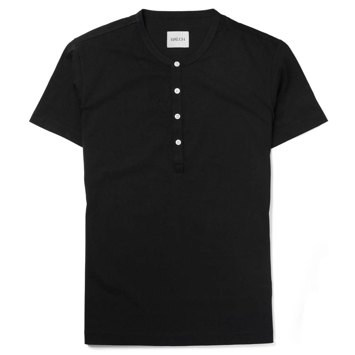 Essential WB Short Sleeve Henley Shirt – Black Cotton Jersey - Image 2