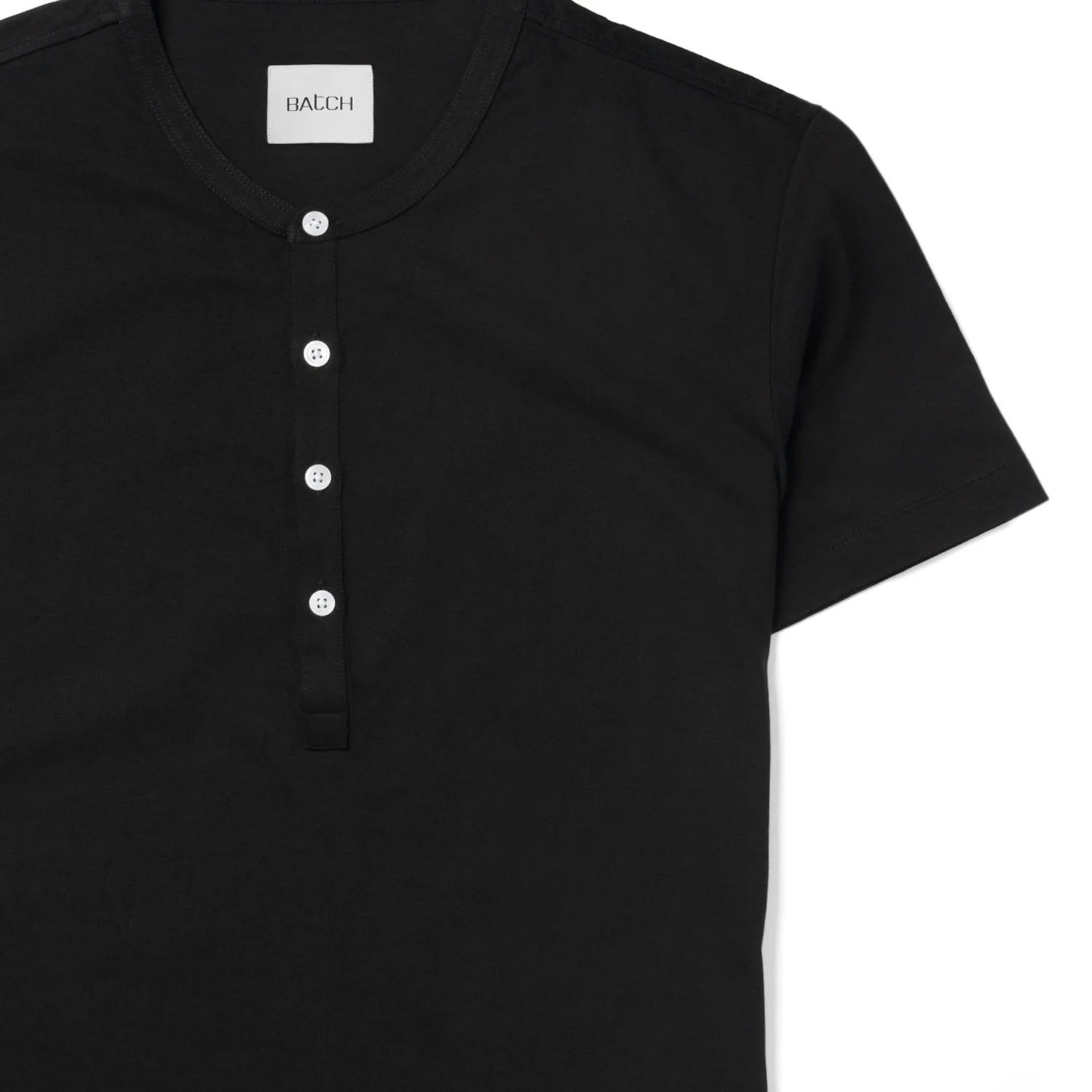 Essential WB Short Sleeve Henley Shirt – Black Cotton Jersey - Image 3