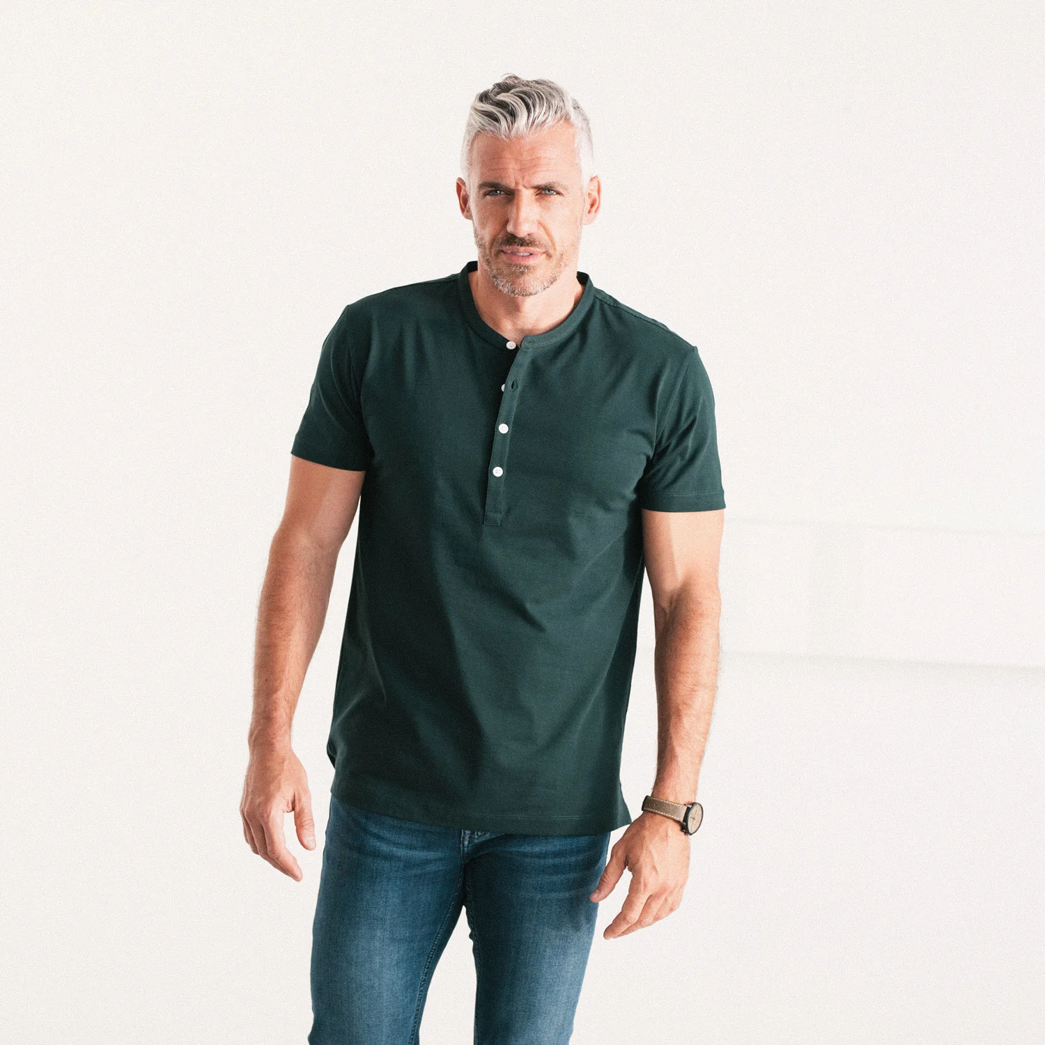 Essential WB Short Sleeve Henley Shirt –  Evergreen Cotton Jersey - Image 4