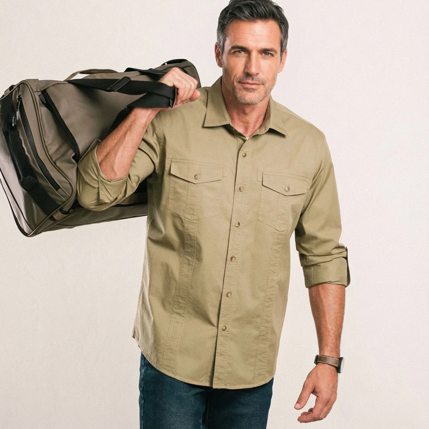Explorer Utility Shirt – Light Fatigue Green Cotton Twill - Image 5