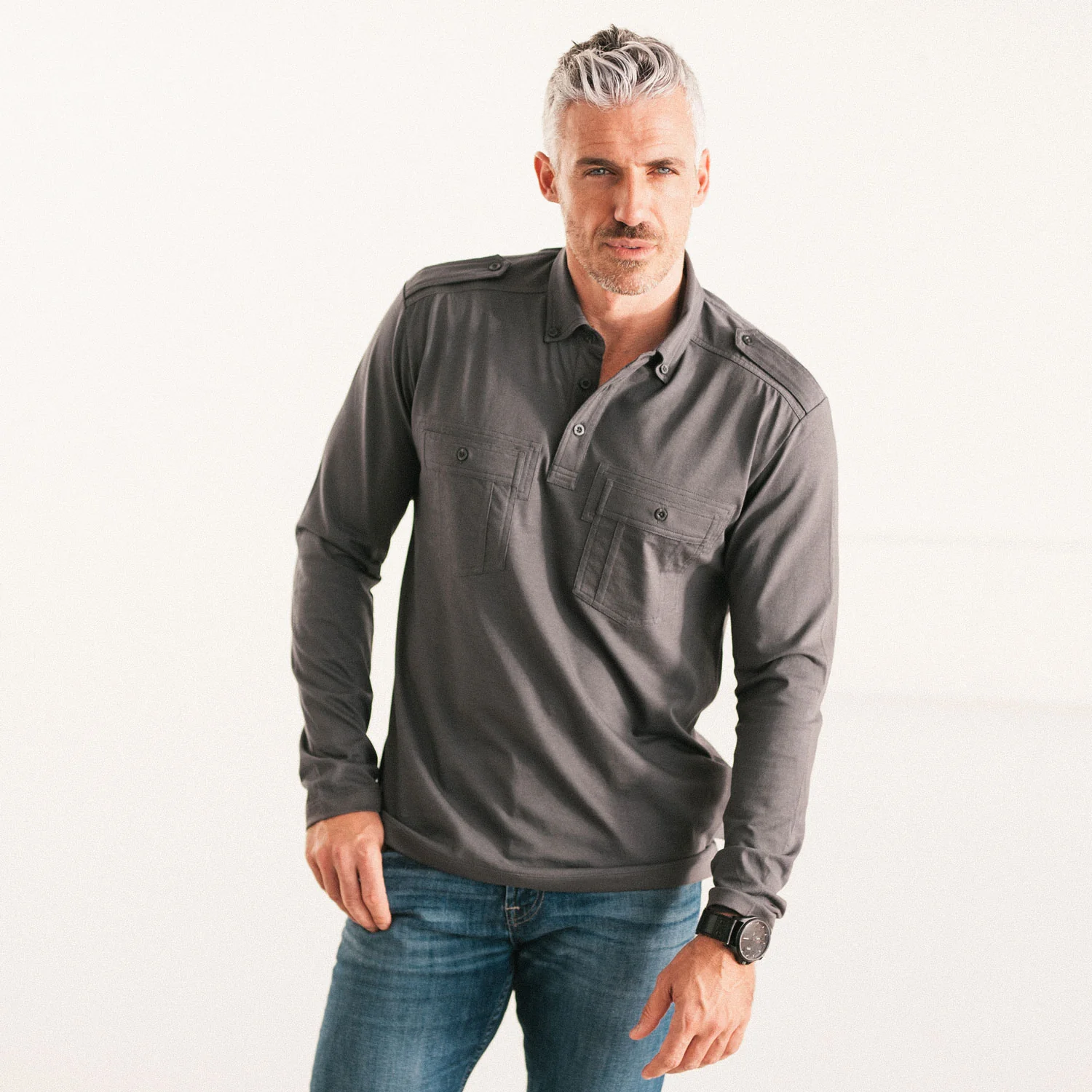 Finisher Polo Shirt – Slate Gray Cotton Jersey