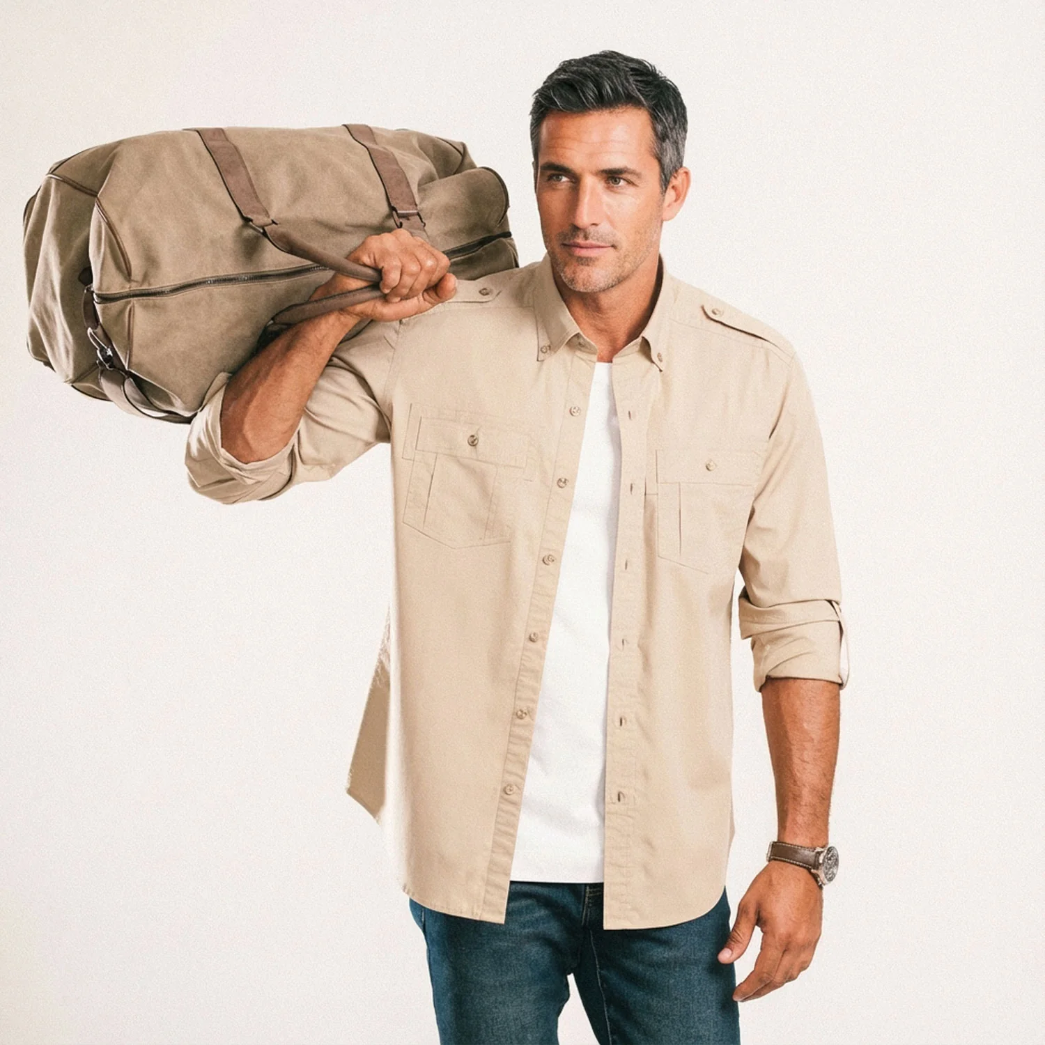 Finisher Utility Shirt – Desert Sand Stretch Cotton Poplin