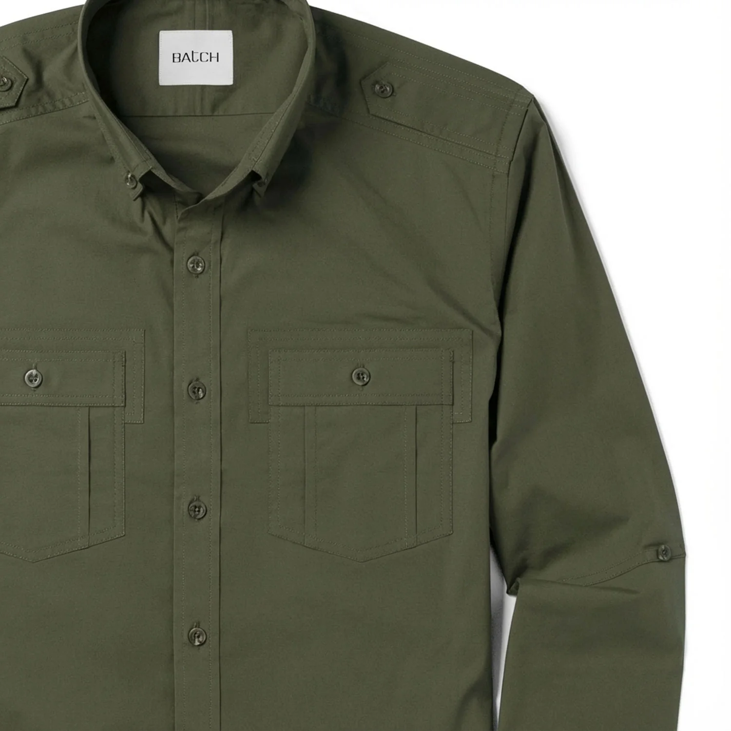 Finisher Utility Shirt – Olive Green Stretch Cotton Poplin - Image 4