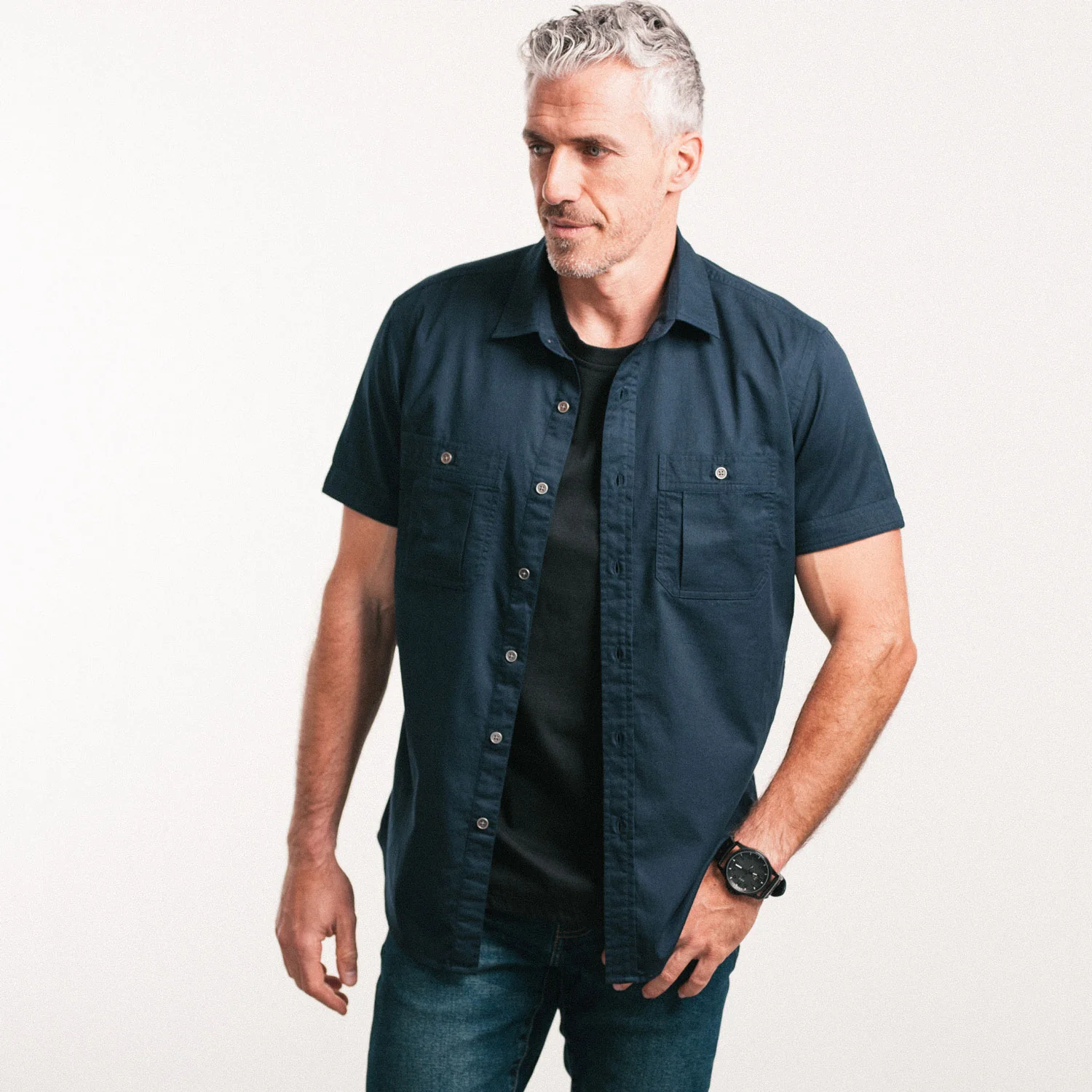 Fixer Short Sleeve Utility Shirt – Dark Navy Cotton Twill - Image 4