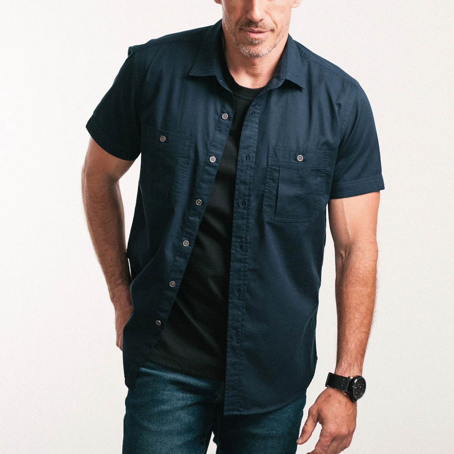 Fixer Short Sleeve Utility Shirt – Dark Navy Cotton Twill - Image 8