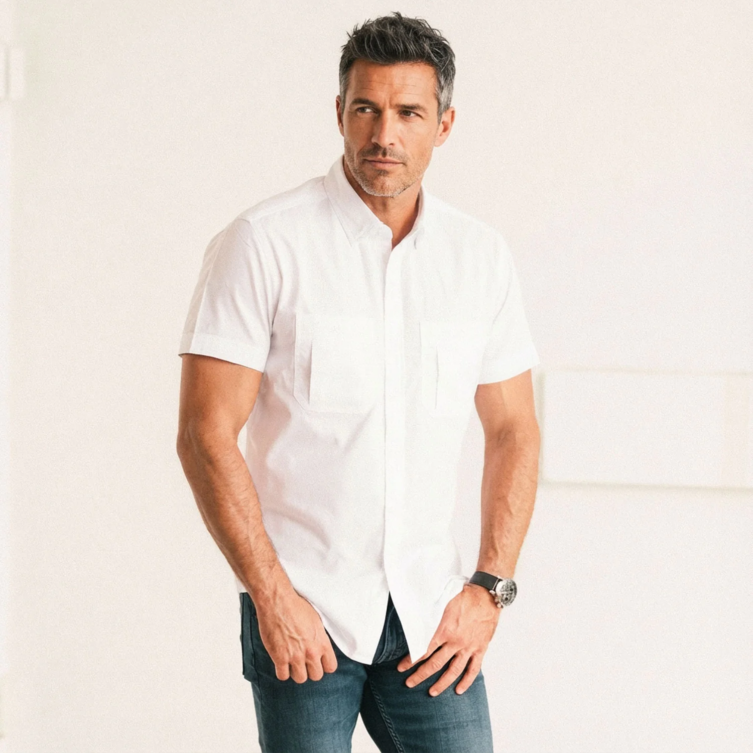 Fixer Short Sleeve Utility Shirt – Pure White Cotton Oxford - Image 4