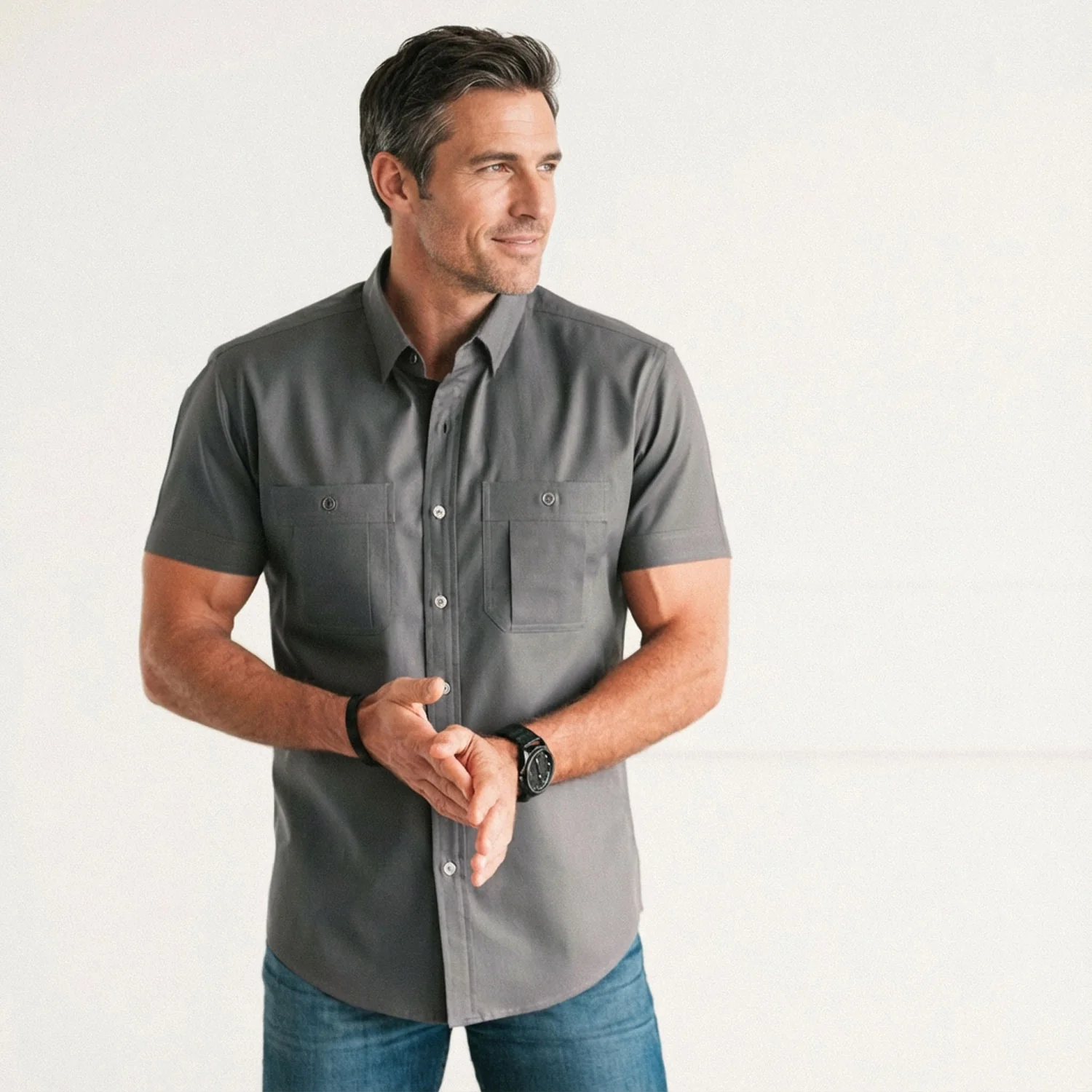 Fixer Short Sleeve Utility Shirt – Slate Gray Twill - Image 5