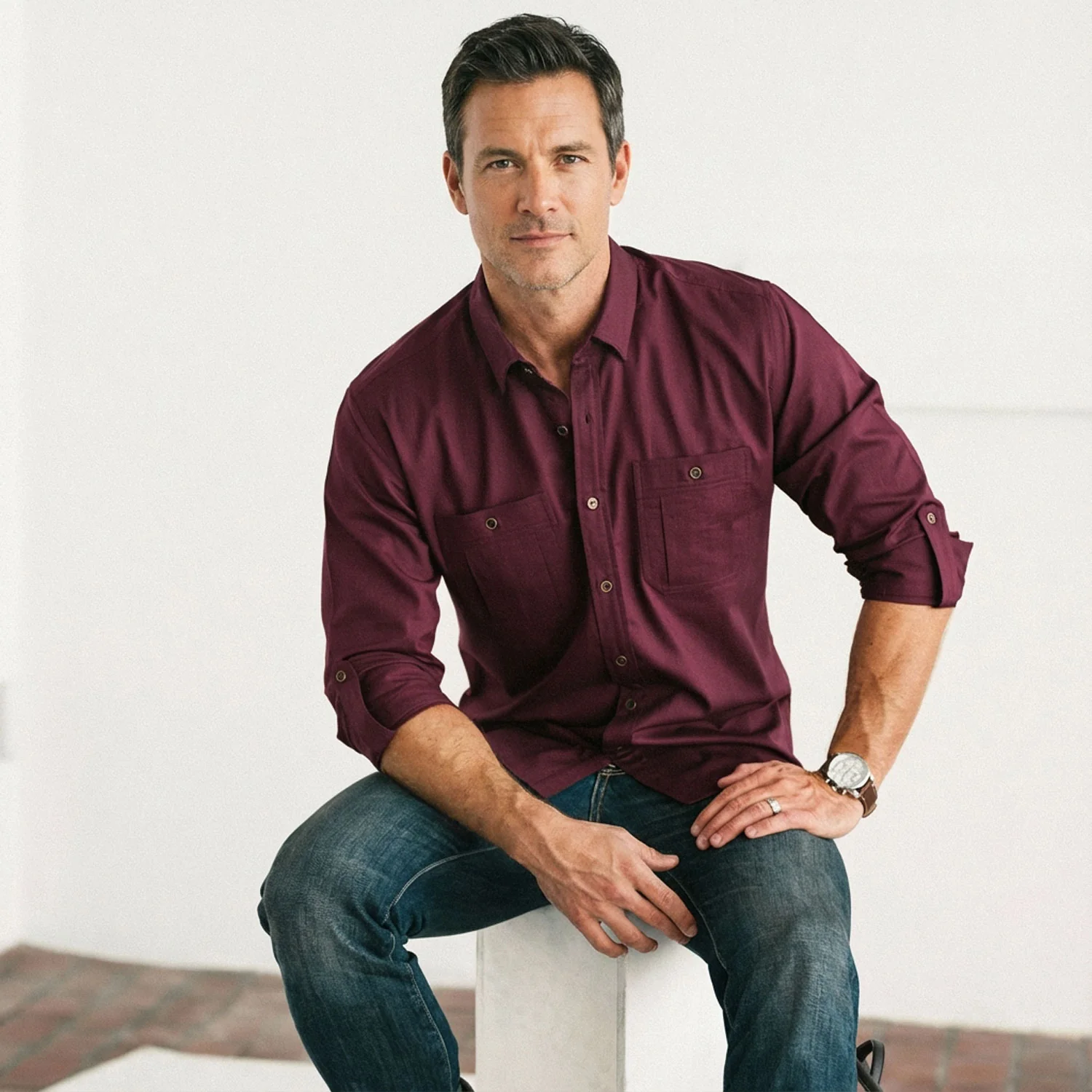 Fixer Utility Shirt – Dark Burgundy Cotton Twill - Image 5