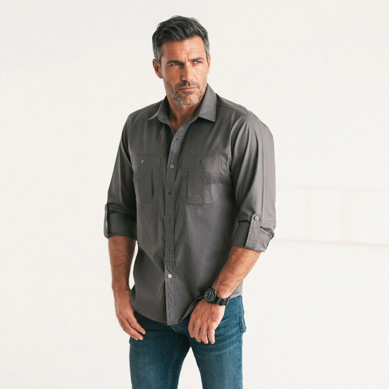 Fixer Utility Shirt – Slate Gray Cotton Twill - Image 6