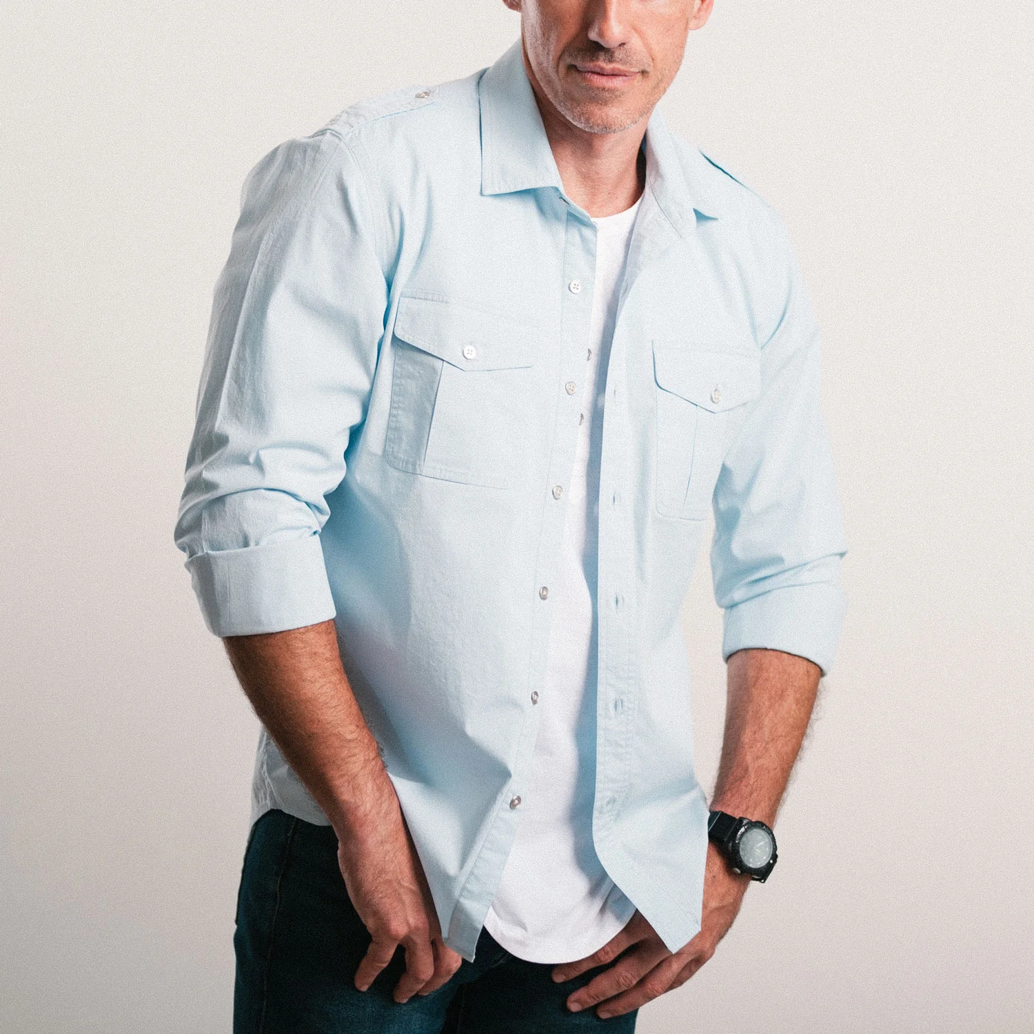 Guide Utility Shirt – Light Blue Stretch Cotton Poplin - Image 10