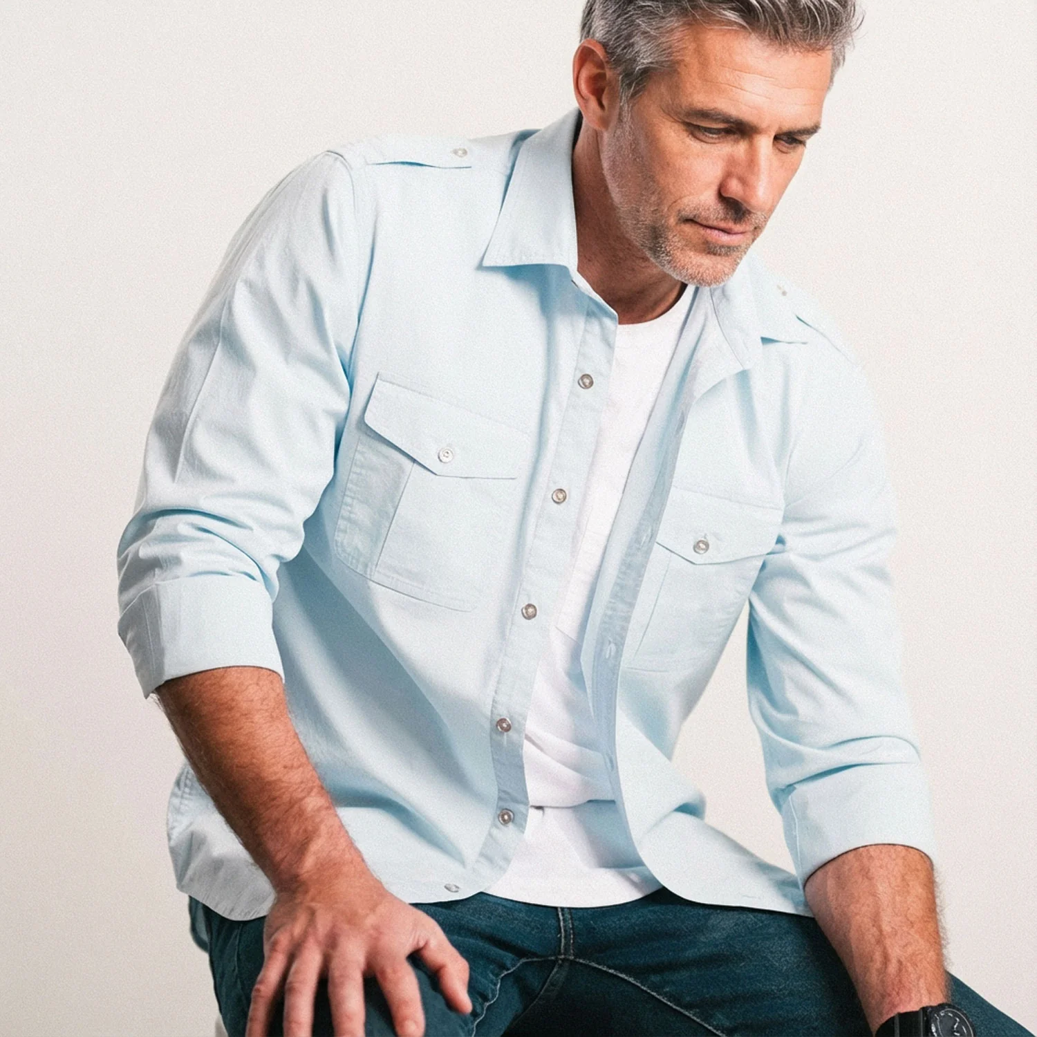 Guide Utility Shirt – Light Blue Stretch Cotton Poplin - Image 4