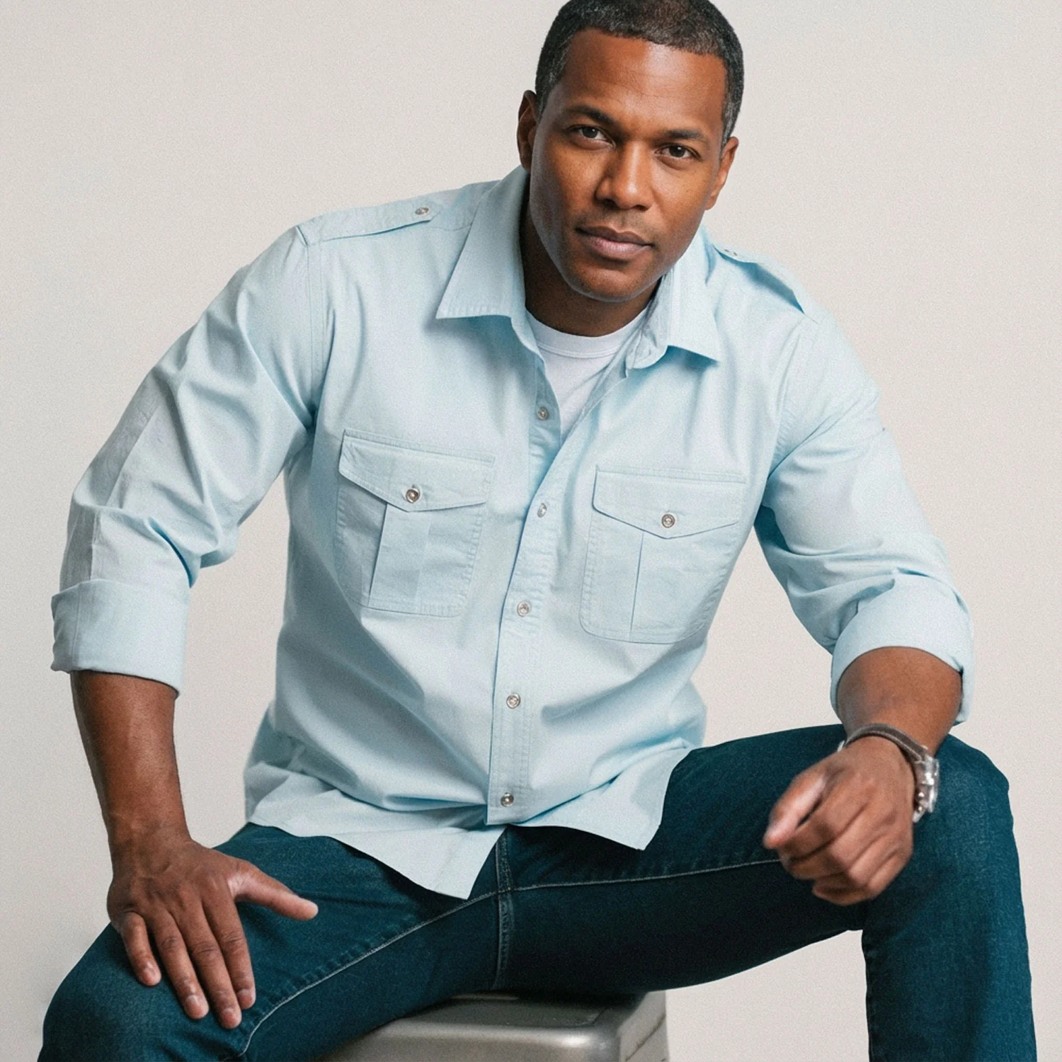 Guide Utility Shirt – Light Blue Stretch Cotton Poplin - Image 6
