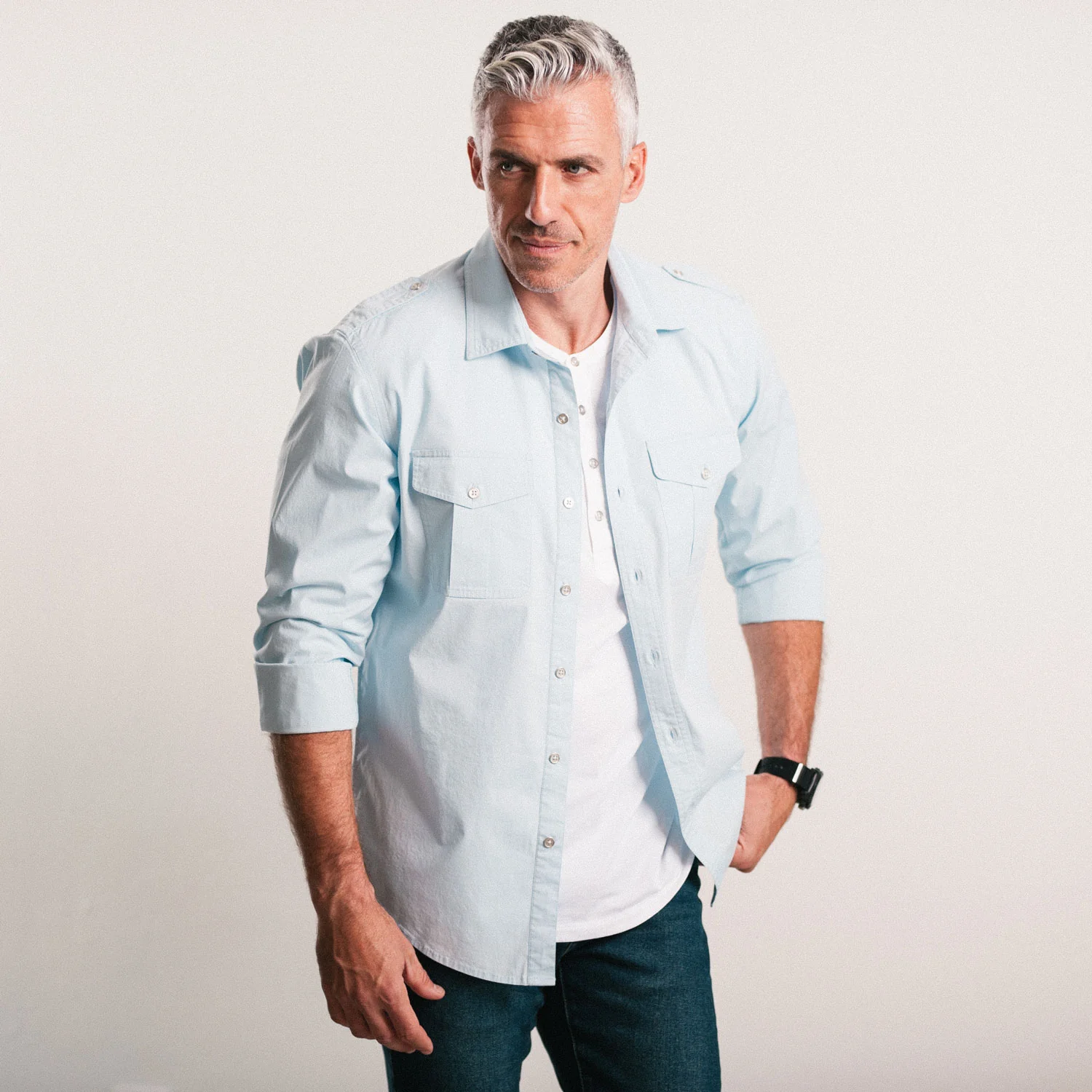 Guide Utility Shirt – Light Blue Stretch Cotton Poplin - Image 7
