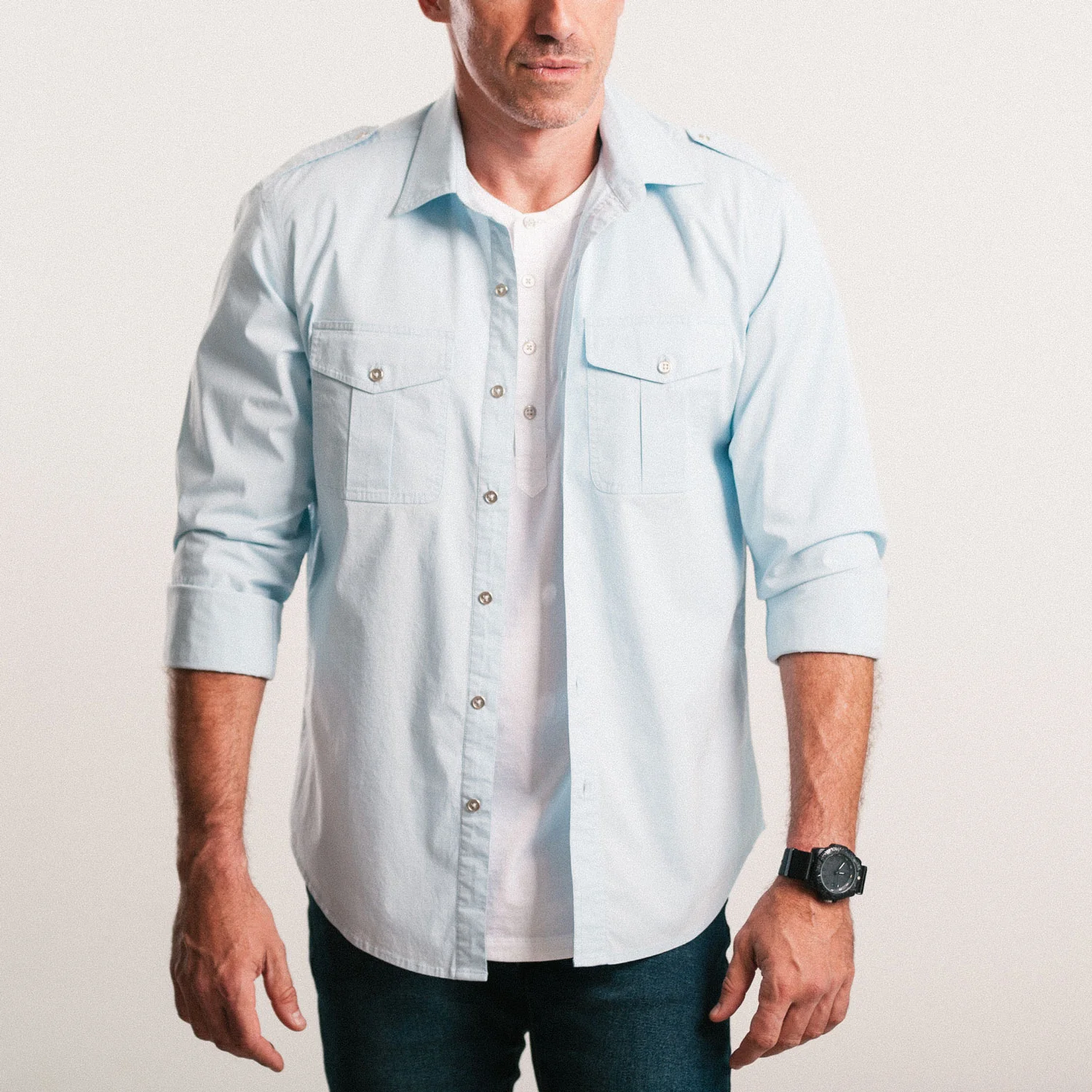 Guide Utility Shirt – Light Blue Stretch Cotton Poplin - Image 8