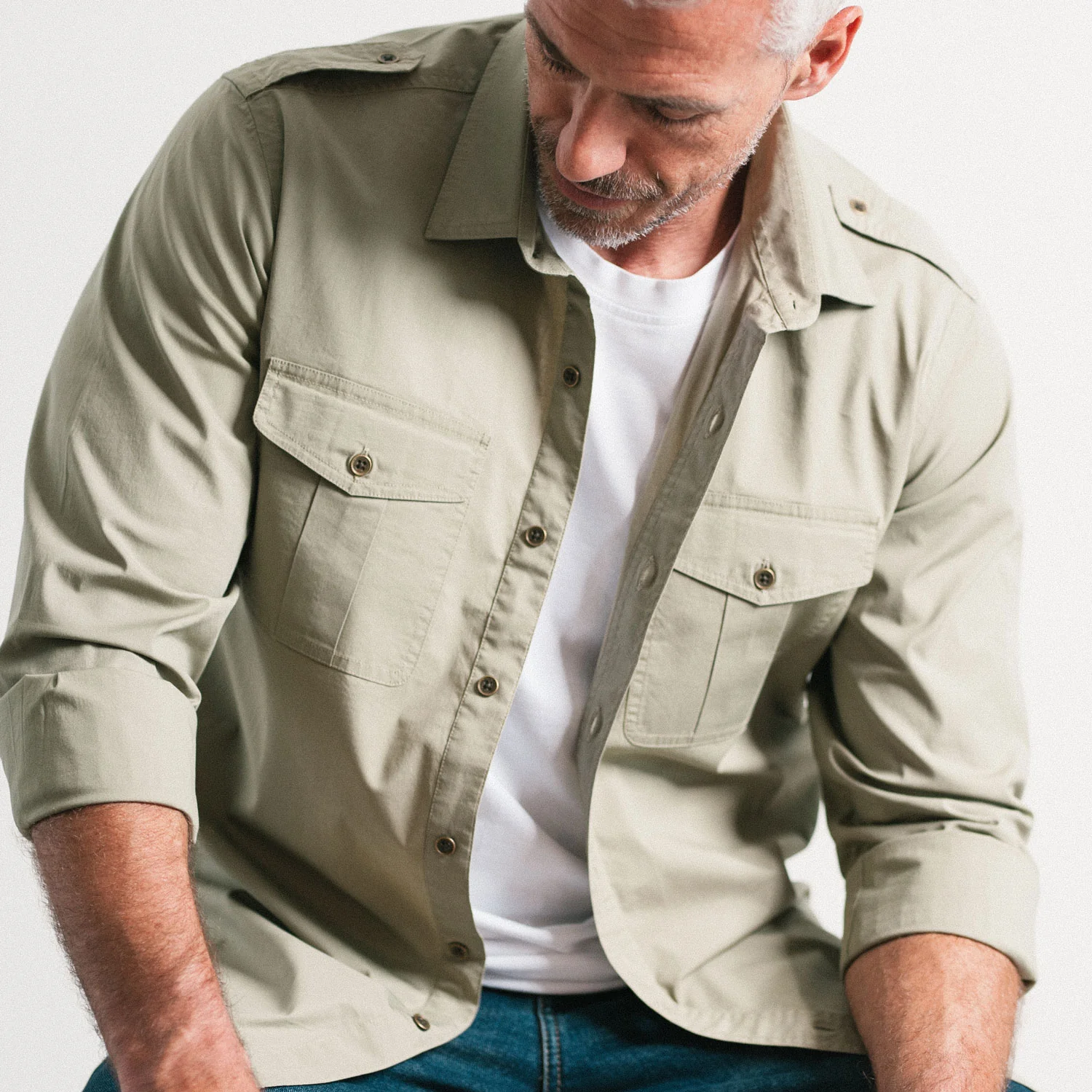 Guide Utility Shirt – Light Fatigue Green Stretch Cotton Poplin - Image 5