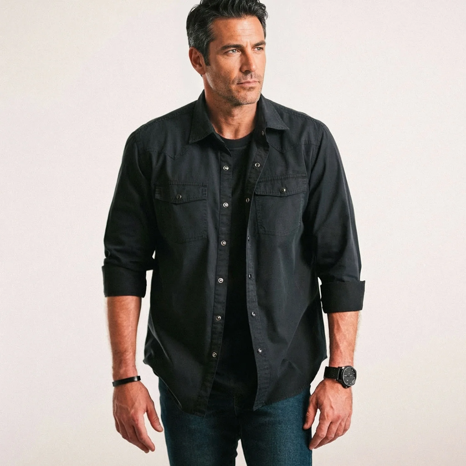Maker Snap Shirt – Black Cotton Twill