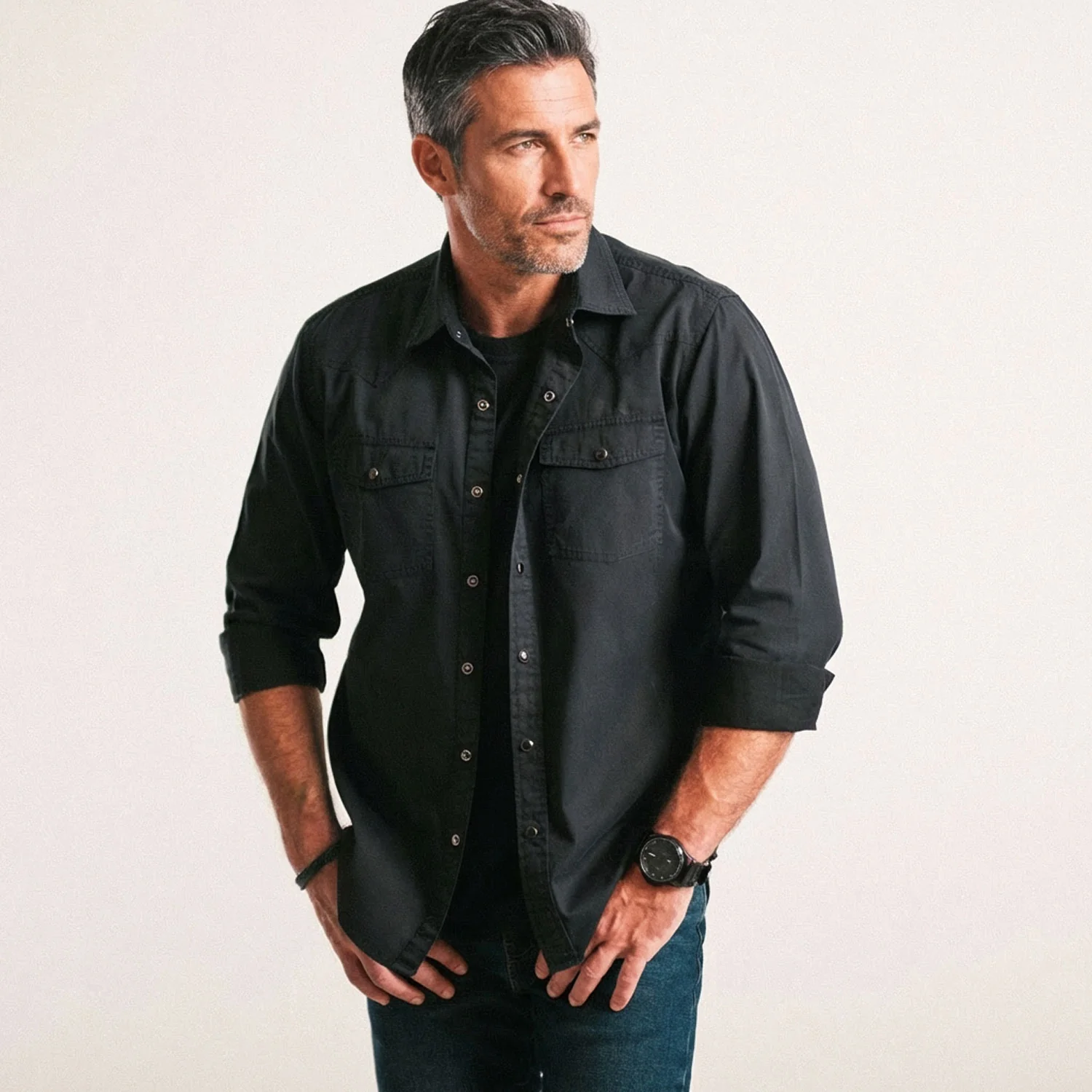 Maker Snap Shirt – Black Cotton Twill - Image 4