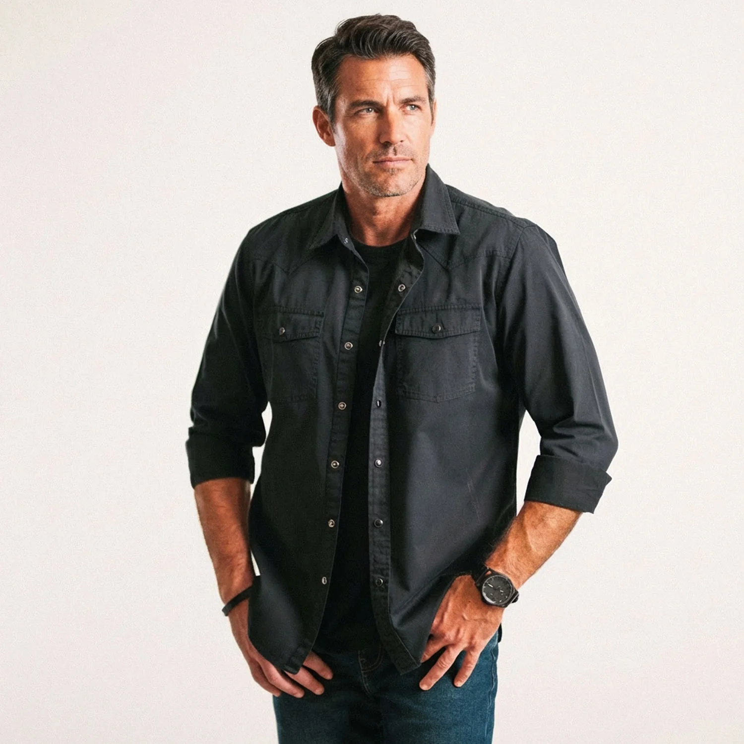 Maker Snap Shirt – Black Cotton Twill - Image 5