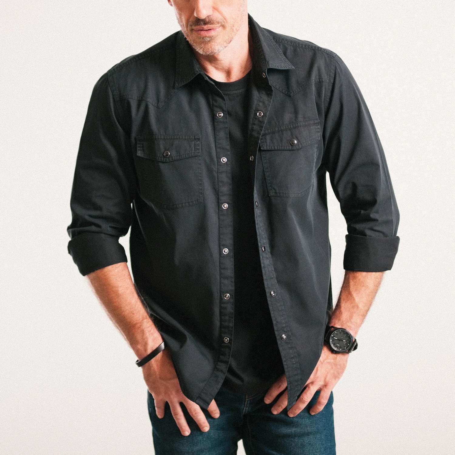 Maker Snap Shirt – Black Cotton Twill - Image 6