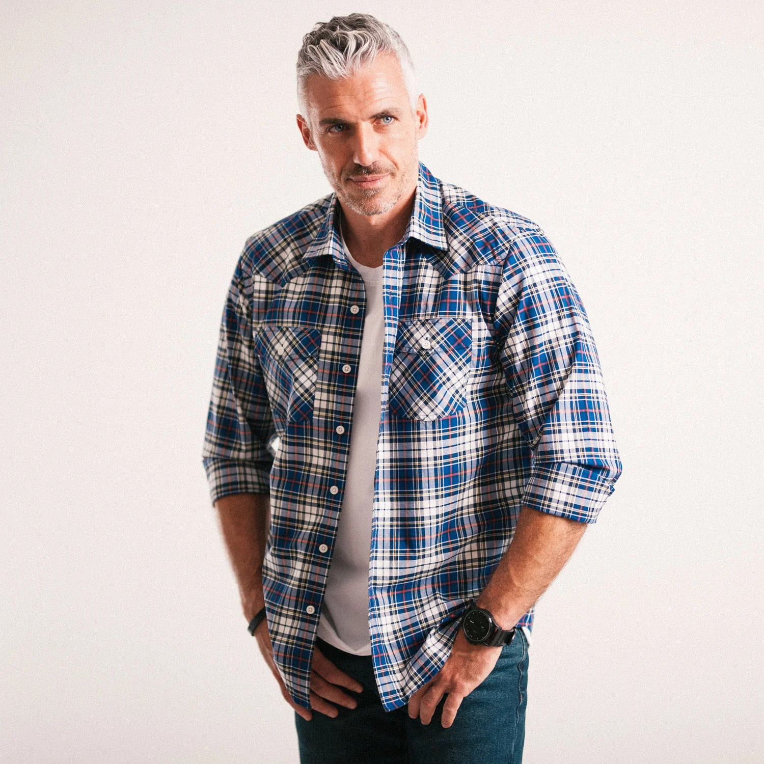 Maker Shirt – Cobalt Blue Cotton Poplin Plaid - Image 4