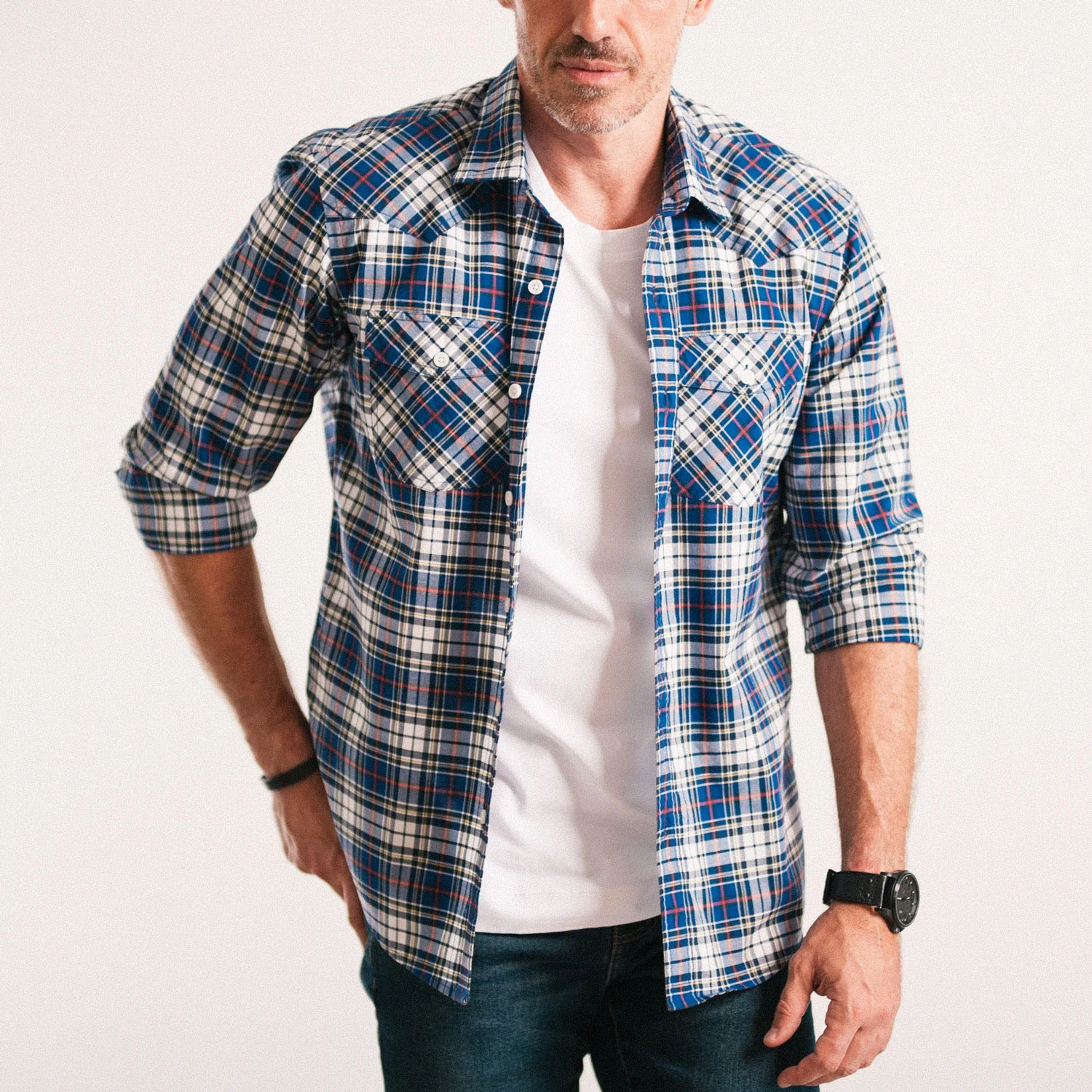 Maker Shirt – Cobalt Blue Cotton Poplin Plaid - Image 5