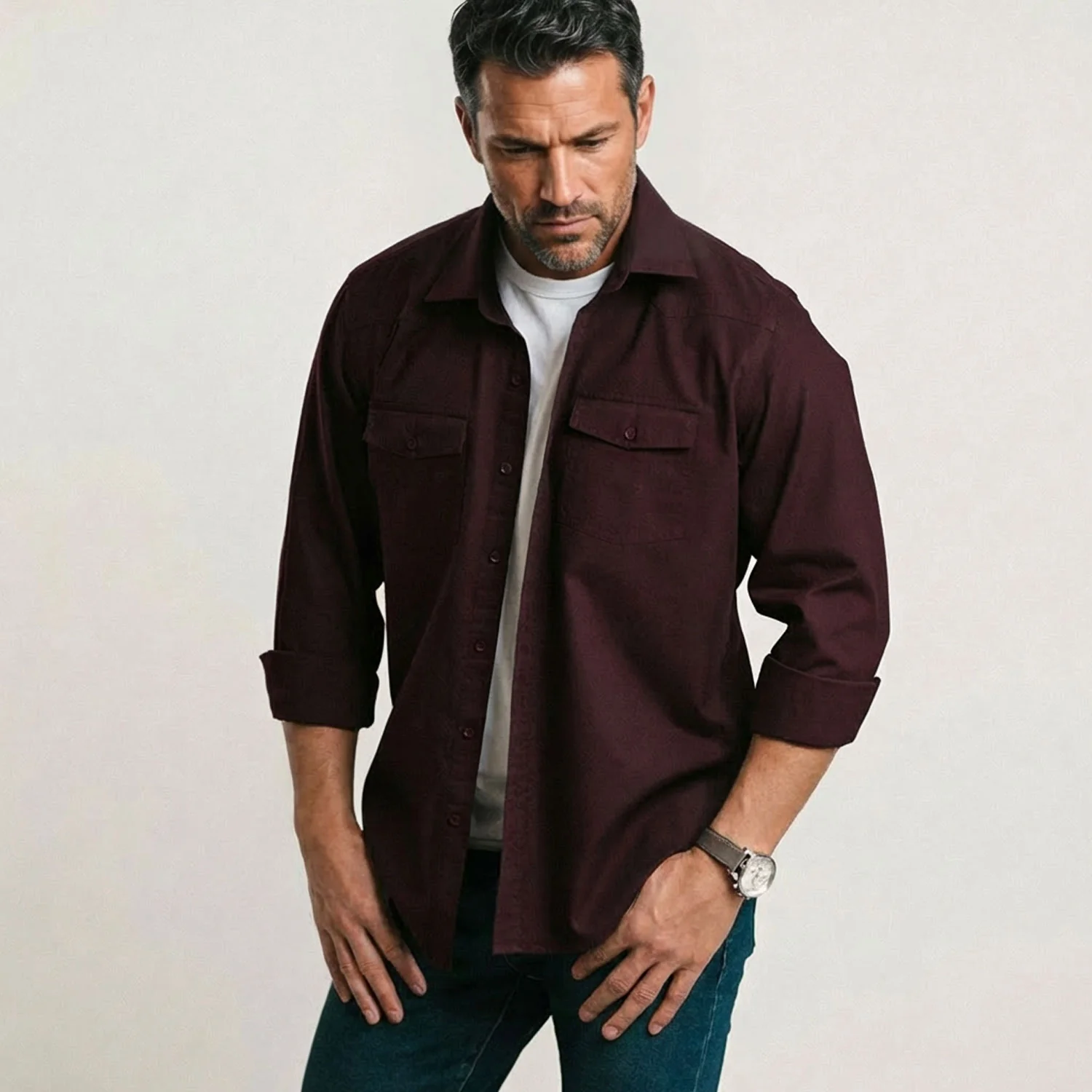 Maker Shirt – Dark Burgundy Cotton Oxford - Image 4
