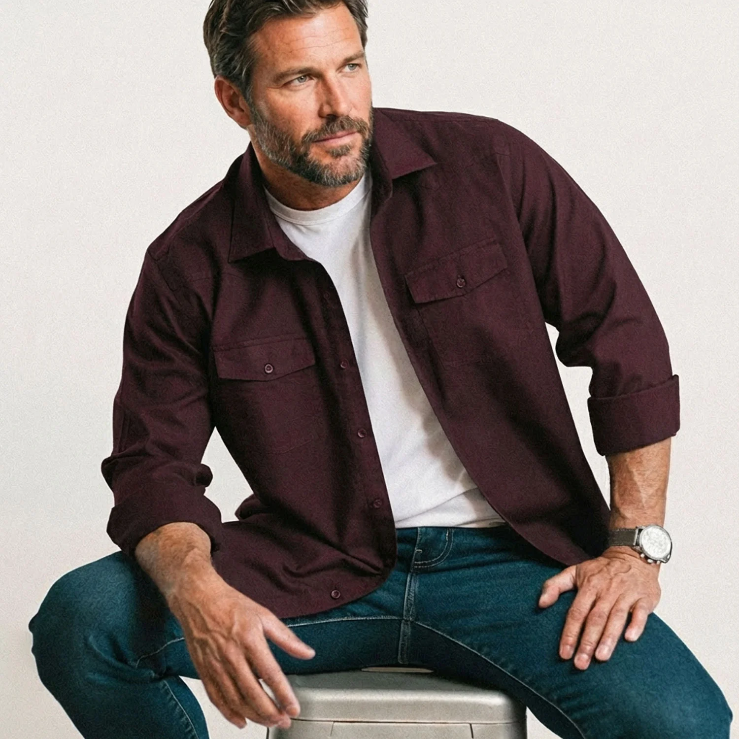 Maker Shirt – Dark Burgundy Cotton Oxford - Image 5