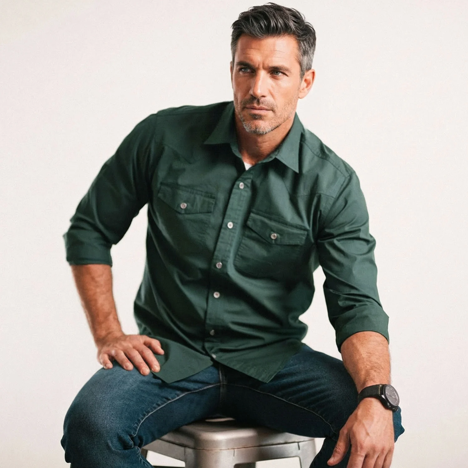 Maker Shirt – Forest Green Stretch Poplin