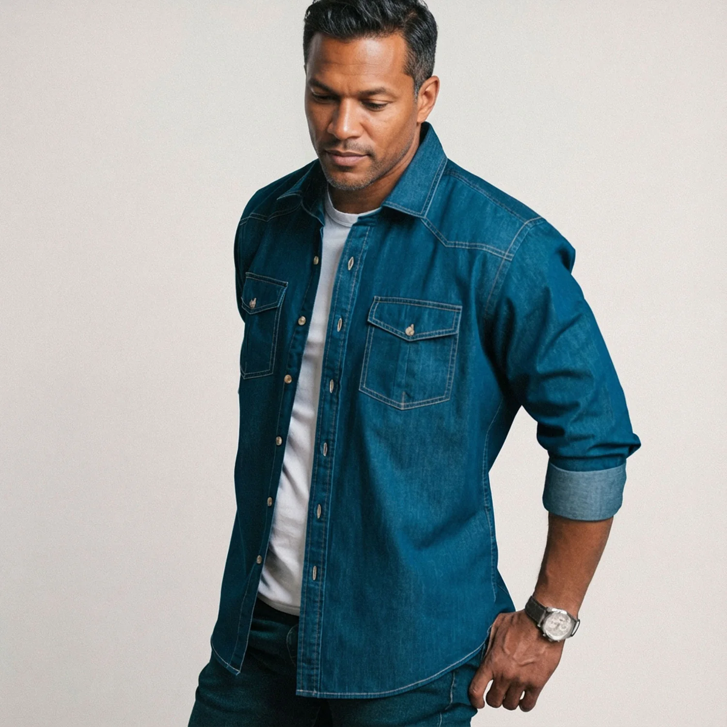 Maker Shirt – Medium Blue Cotton Denim - Image 4