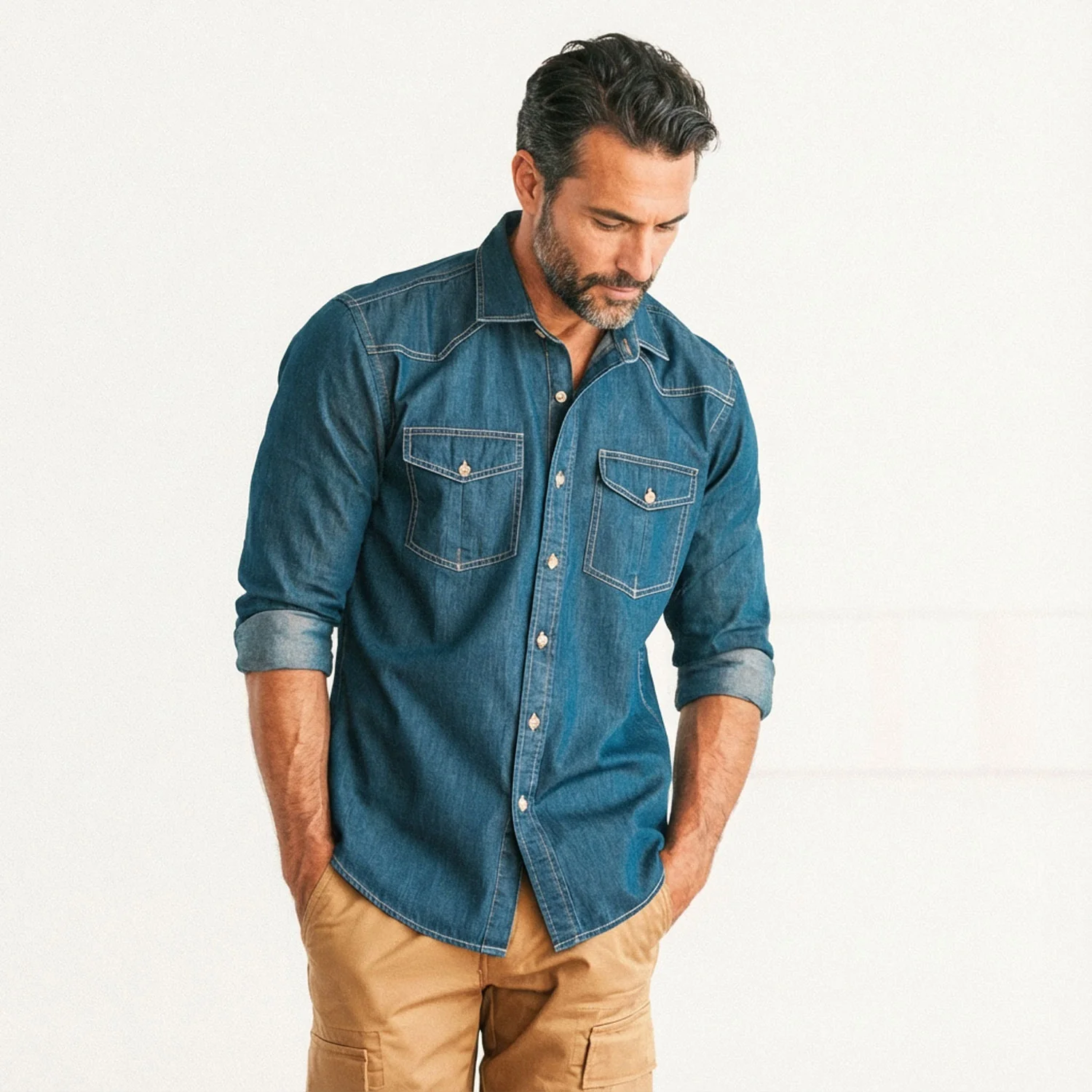 Maker Shirt – Medium Blue Cotton Denim - Image 5