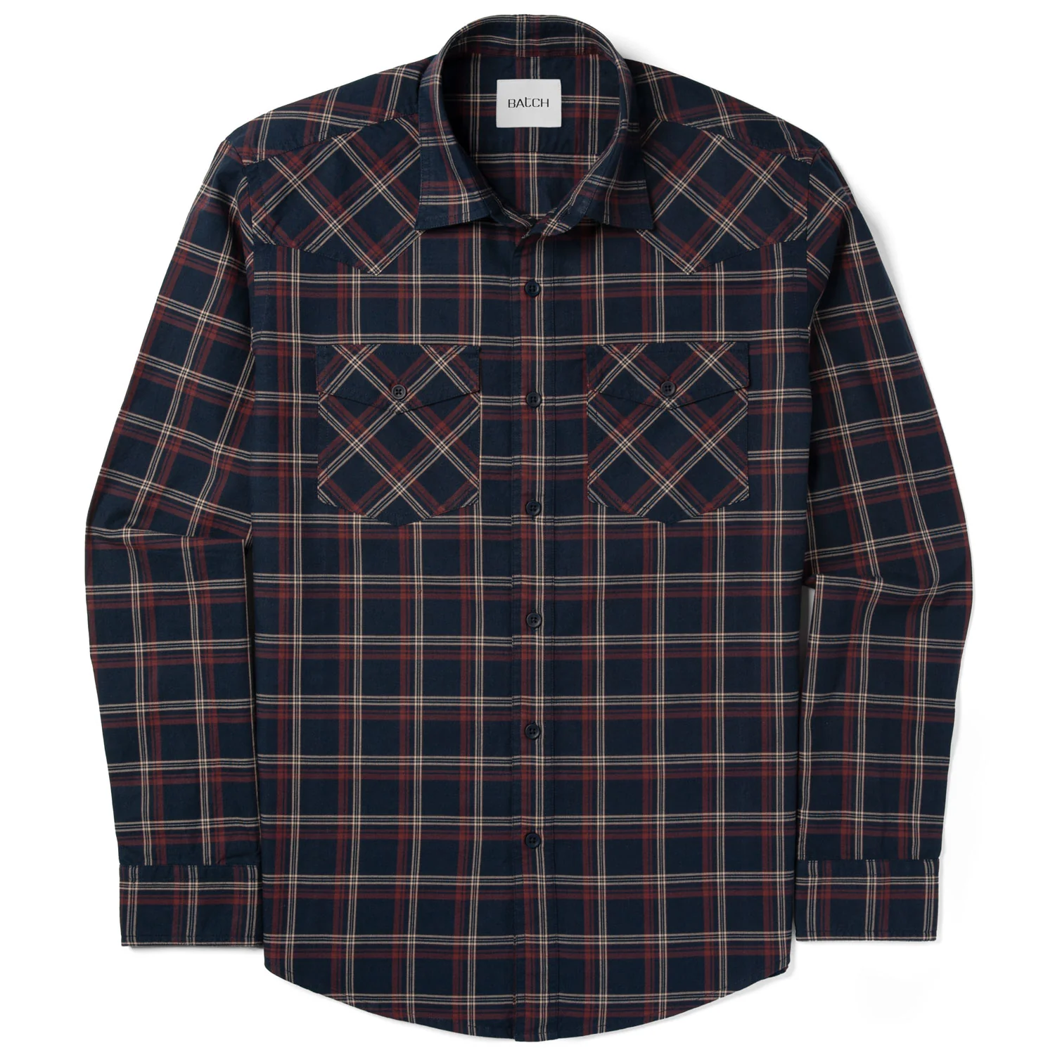 Maker Shirt – Navy Blue Cotton Oxford Plaid - Image 2