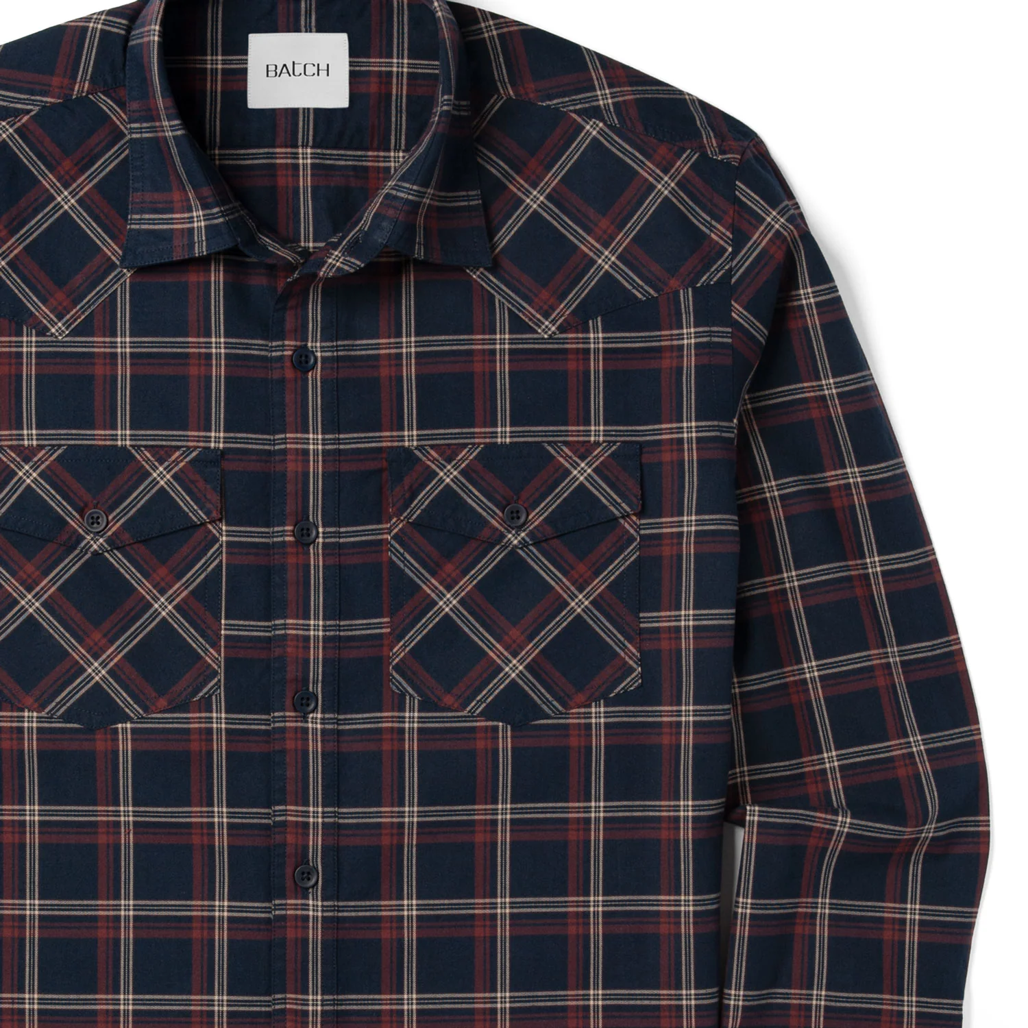 Maker Shirt – Navy Blue Cotton Oxford Plaid - Image 3