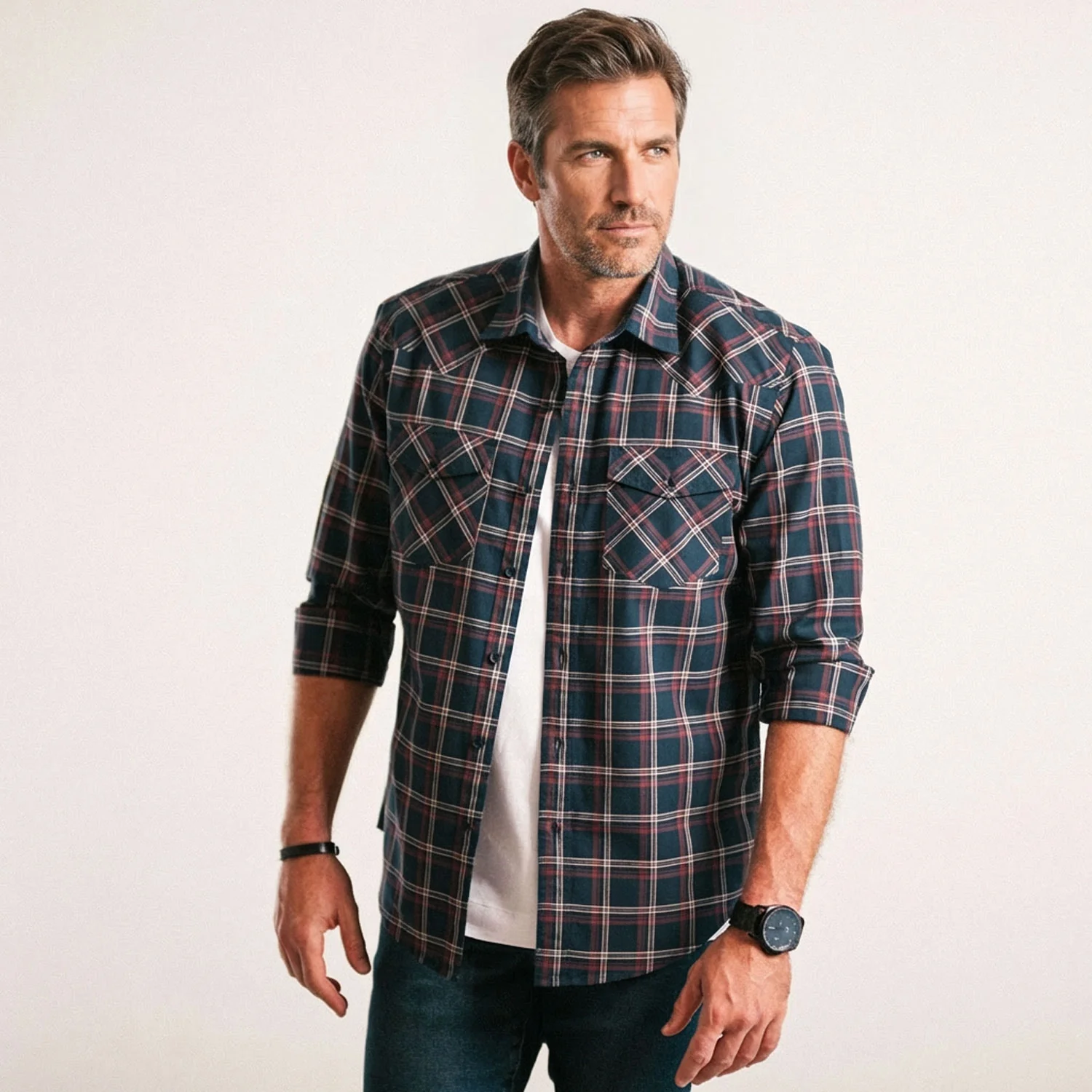 Maker Shirt – Navy Blue Cotton Oxford Plaid - Image 4