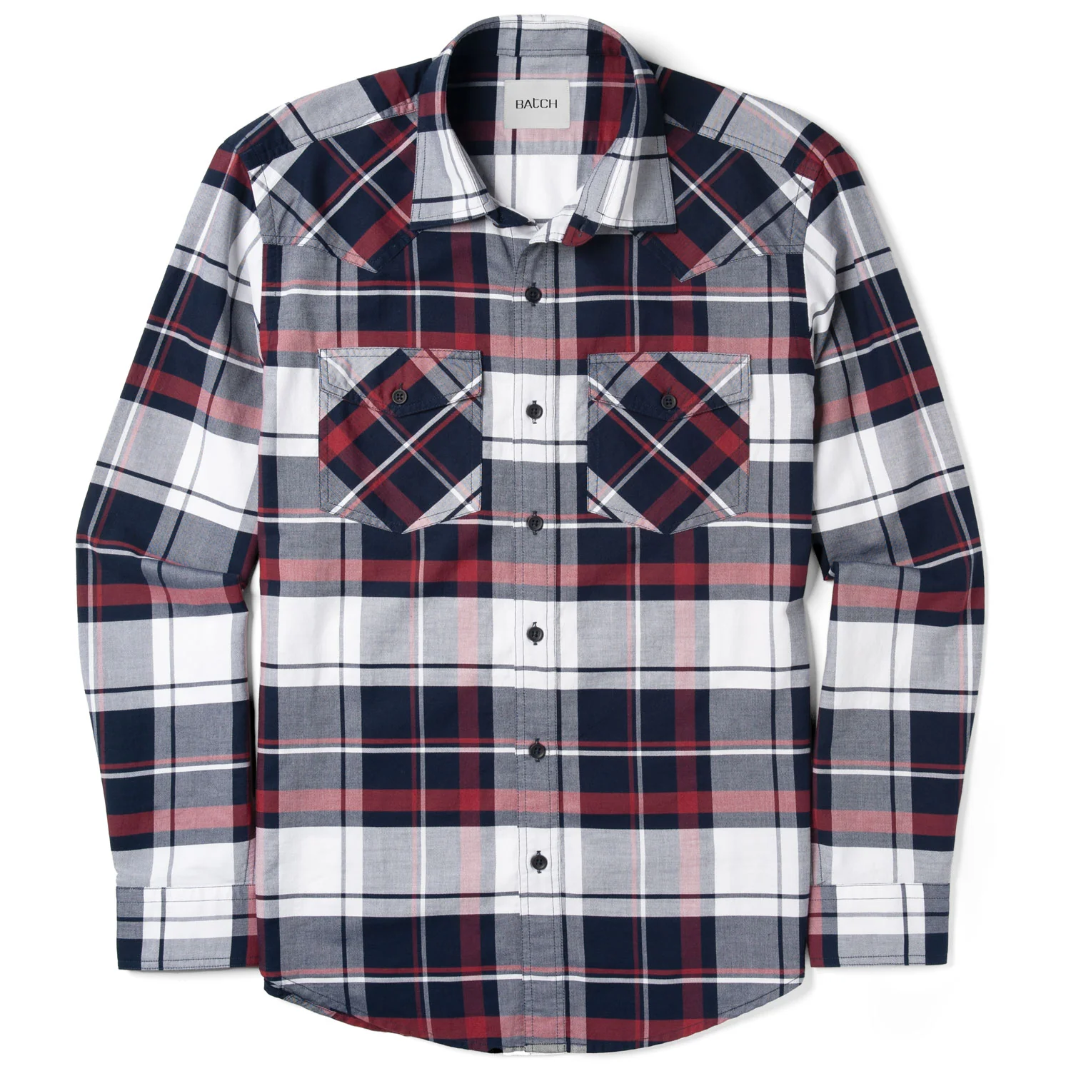 Maker Shirt – Navy, Red and White Cotton Oxford Plaid - Image 2