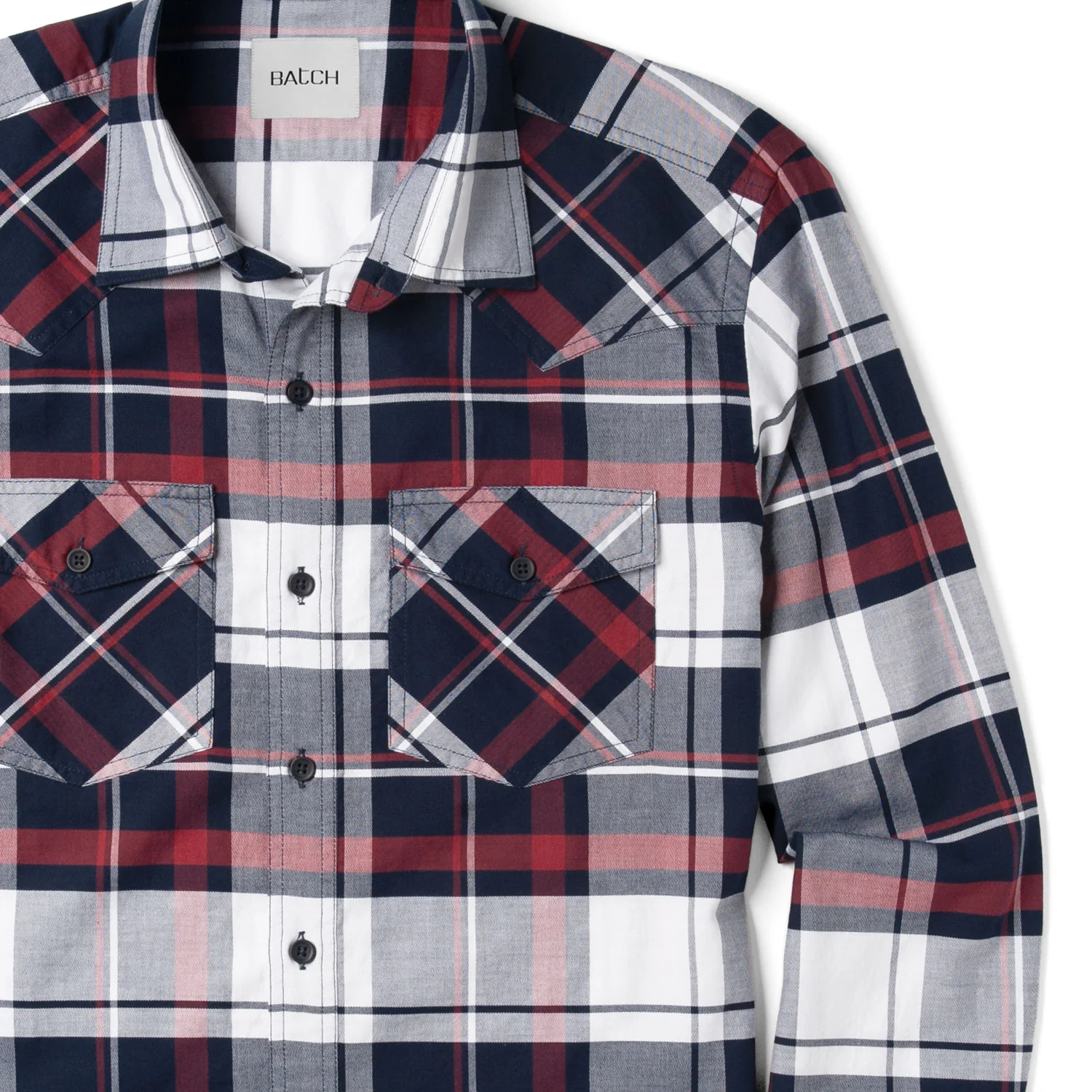 Maker Shirt – Navy, Red and White Cotton Oxford Plaid - Image 3