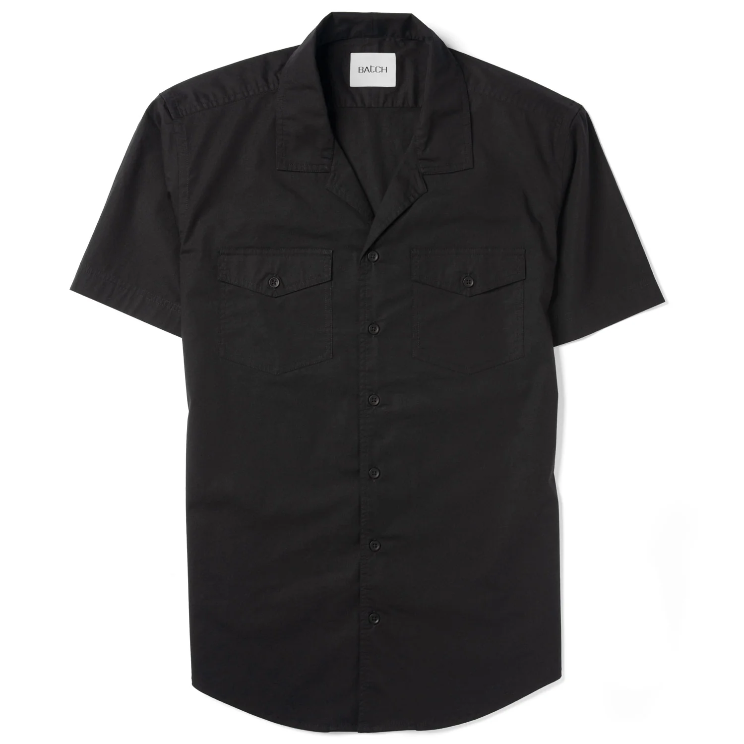 Pioneer Short Sleeve Camp Collar Shirt – Black Stretch Poplin - Image 2