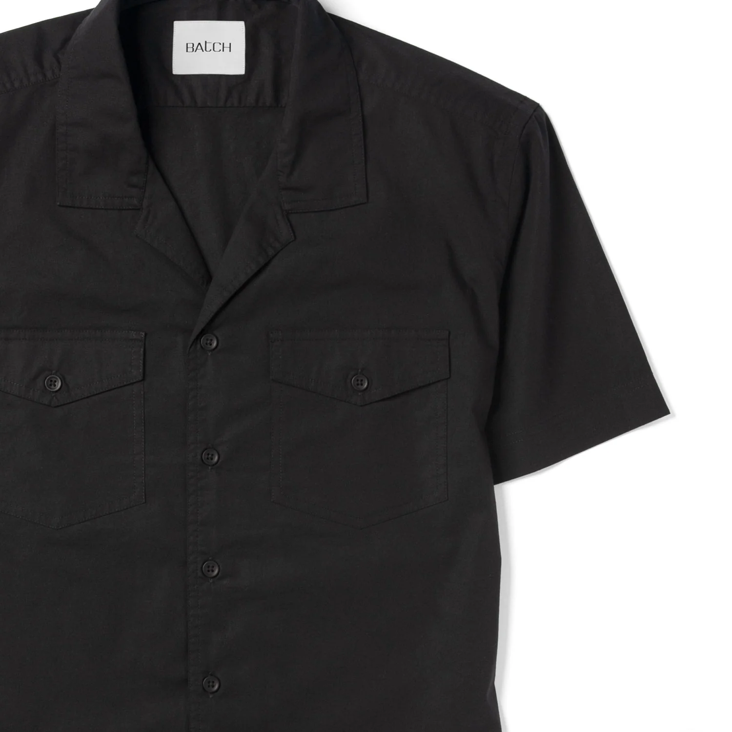 Pioneer Short Sleeve Camp Collar Shirt – Black Stretch Poplin - Image 3