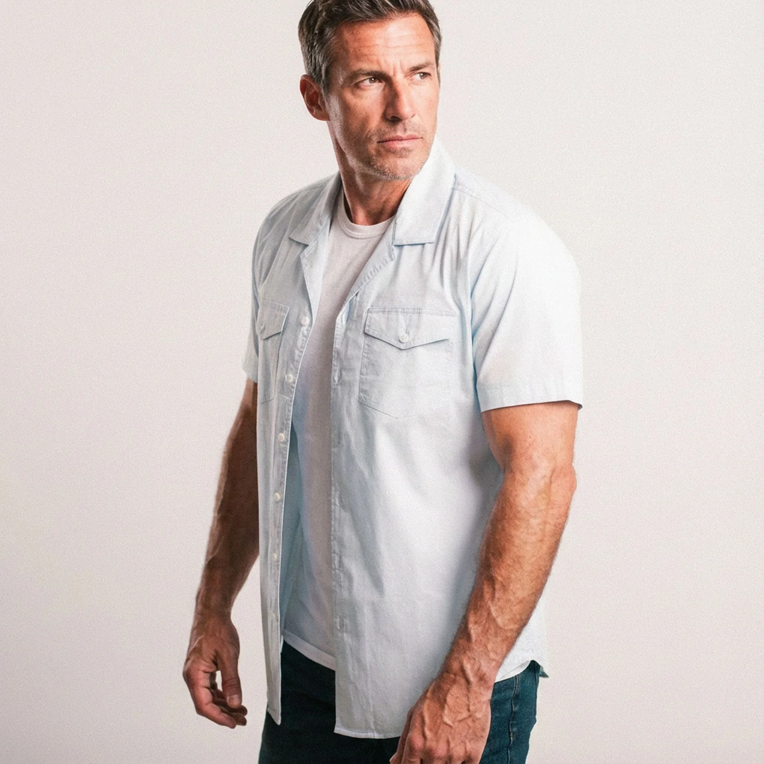 Pioneer Short Sleeve Camp Collar Shirt – Light Blue Stretch Poplin