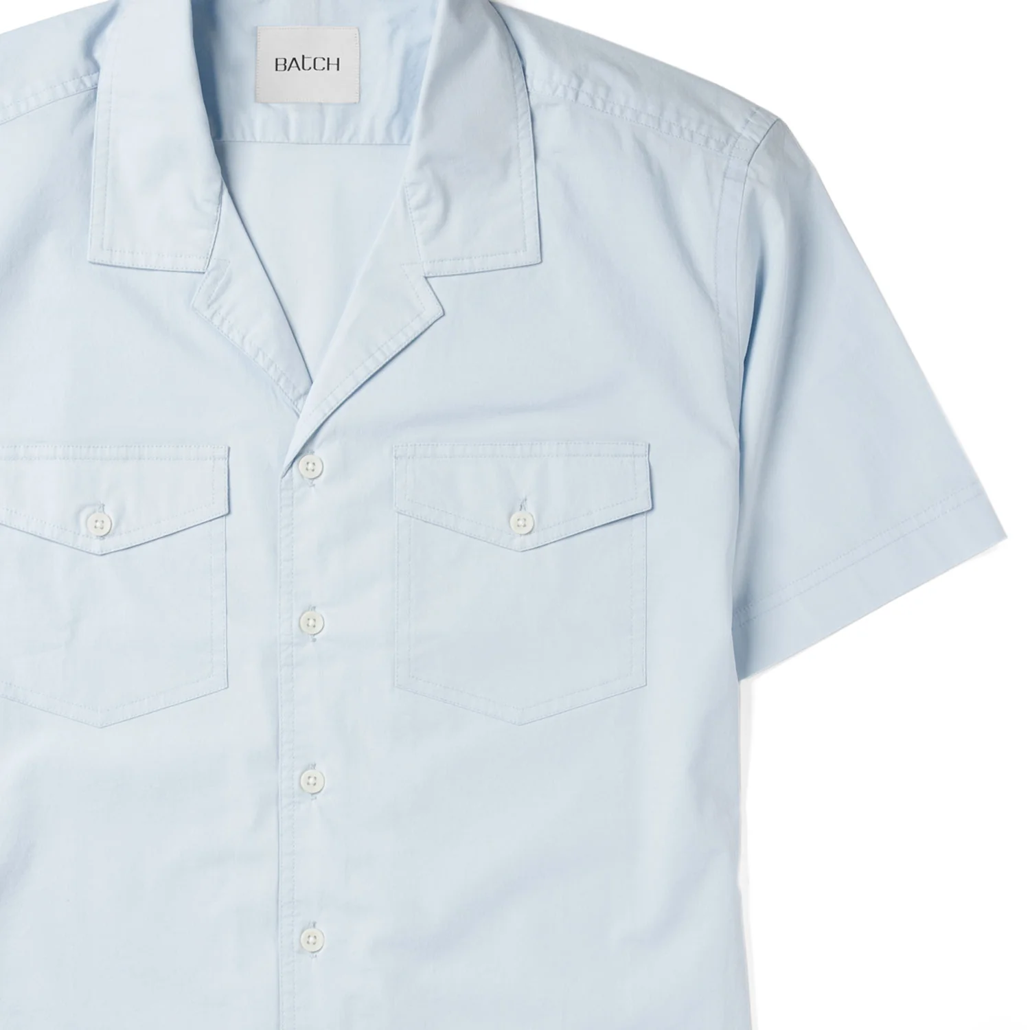 Pioneer Short Sleeve Camp Collar Shirt – Light Blue Stretch Poplin - Image 3