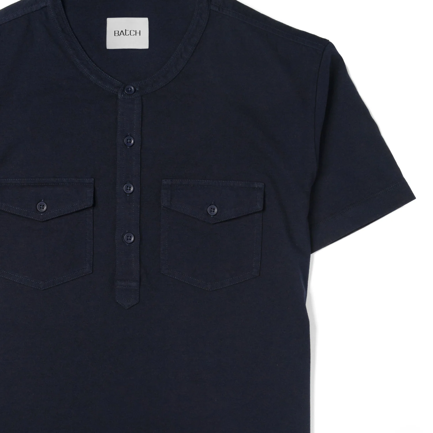 Pioneer Short Sleeve Henley Shirt – Navy Cotton Jersey - Image 3