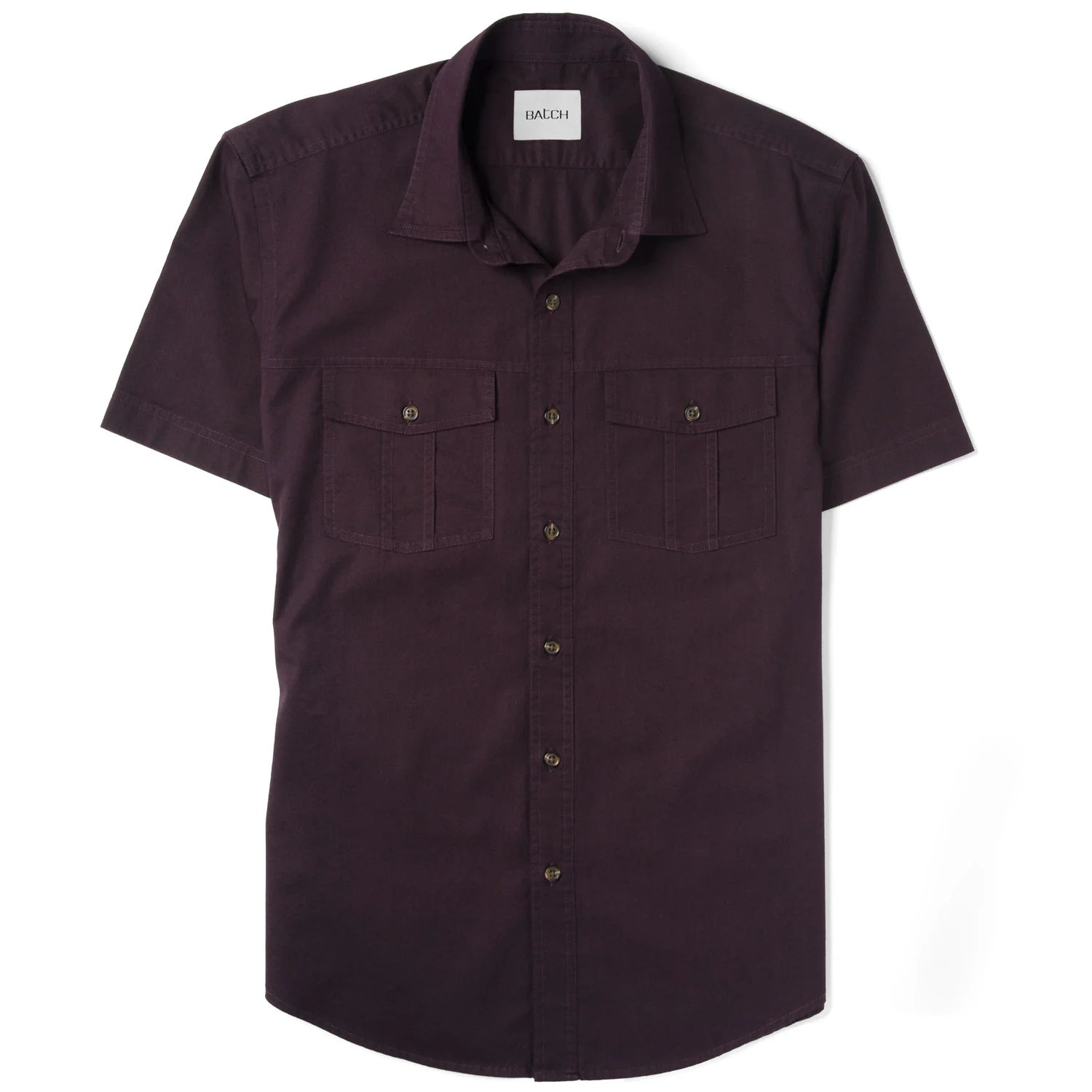 Primer Short Sleeve Utility Shirt – Burgundy Cotton Twill - Image 2