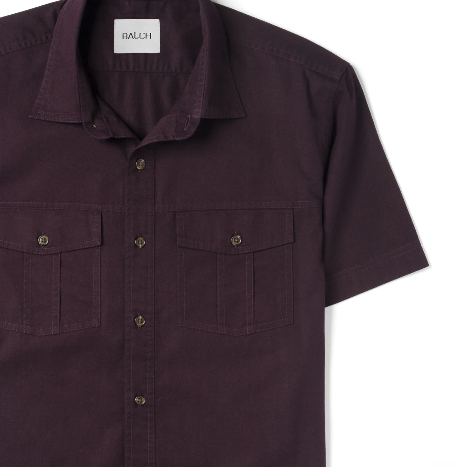 Primer Short Sleeve Utility Shirt – Burgundy Cotton Twill - Image 3