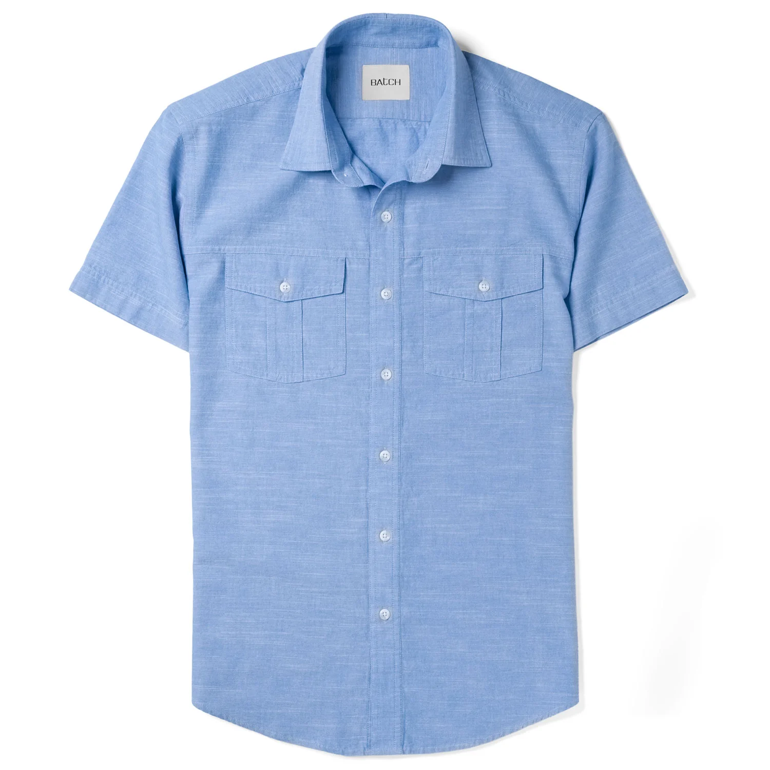 Primer Short Sleeve Utility Shirt – Classic Blue Slub Chambray - Image 2