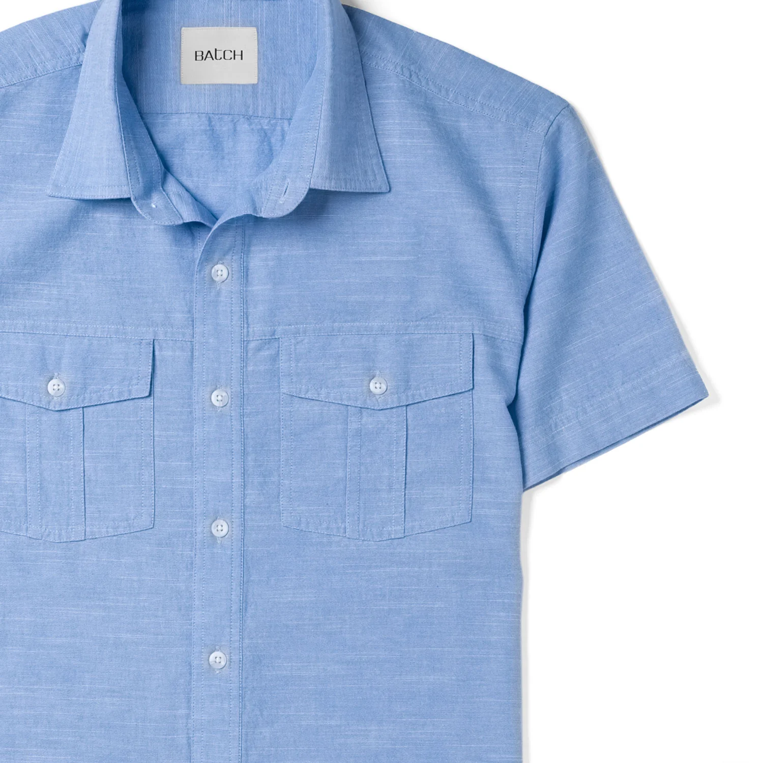 Primer Short Sleeve Utility Shirt – Classic Blue Slub Chambray - Image 3