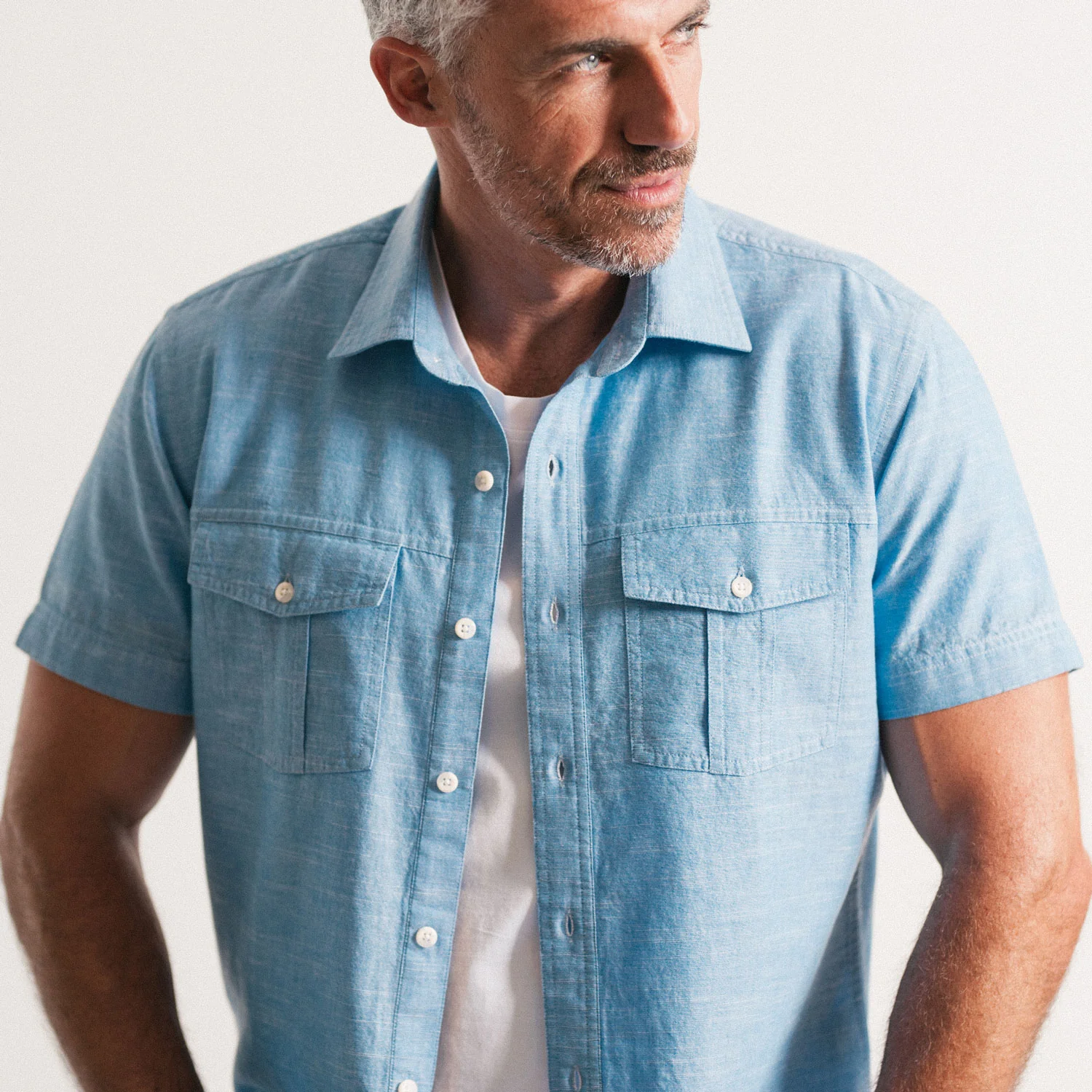 Primer Short Sleeve Utility Shirt – Classic Blue Slub Chambray - Image 4