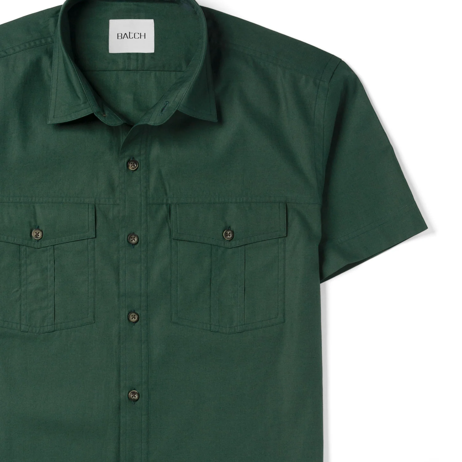 Primer Short Sleeve Utility Shirt – Forest Green Mercerized Cotton - Image 3