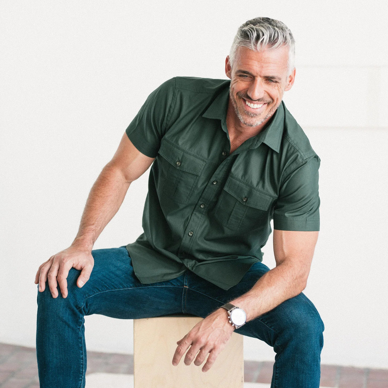 Primer Short Sleeve Utility Shirt – Forest Green Mercerized Cotton - Image 4