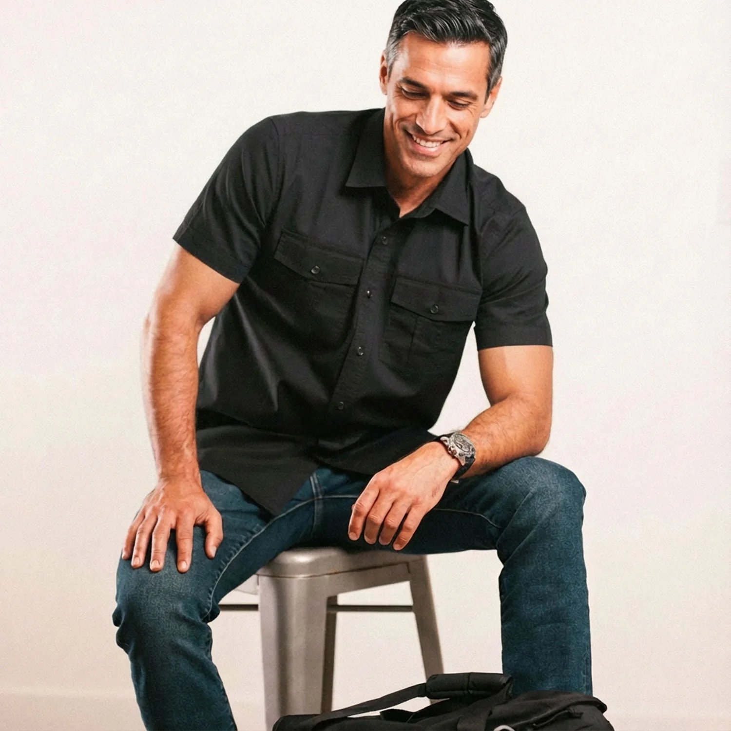 Primer Short Sleeve Utility Shirt – Jet Black Cotton Twill